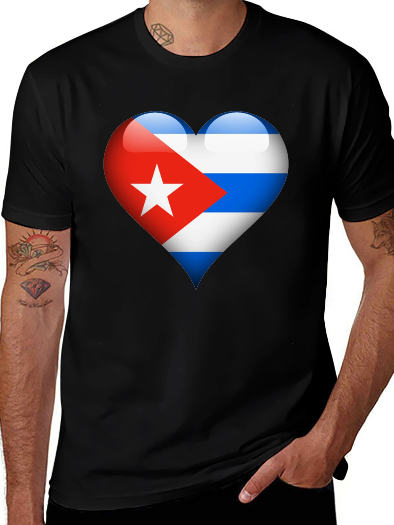 Variant 2 of Cuban Flag Heart Graphic T-Shirt - Black