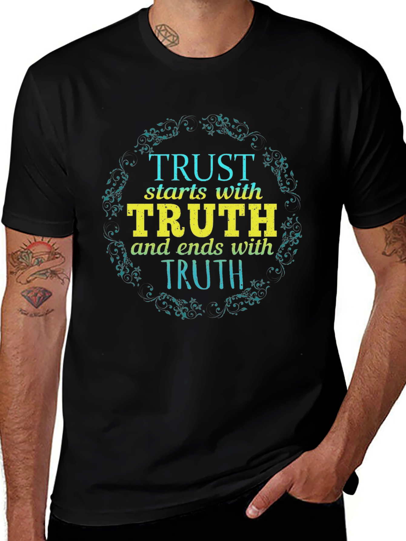 Variant 18 of Trust Starts with Truth Black Graphic Tee