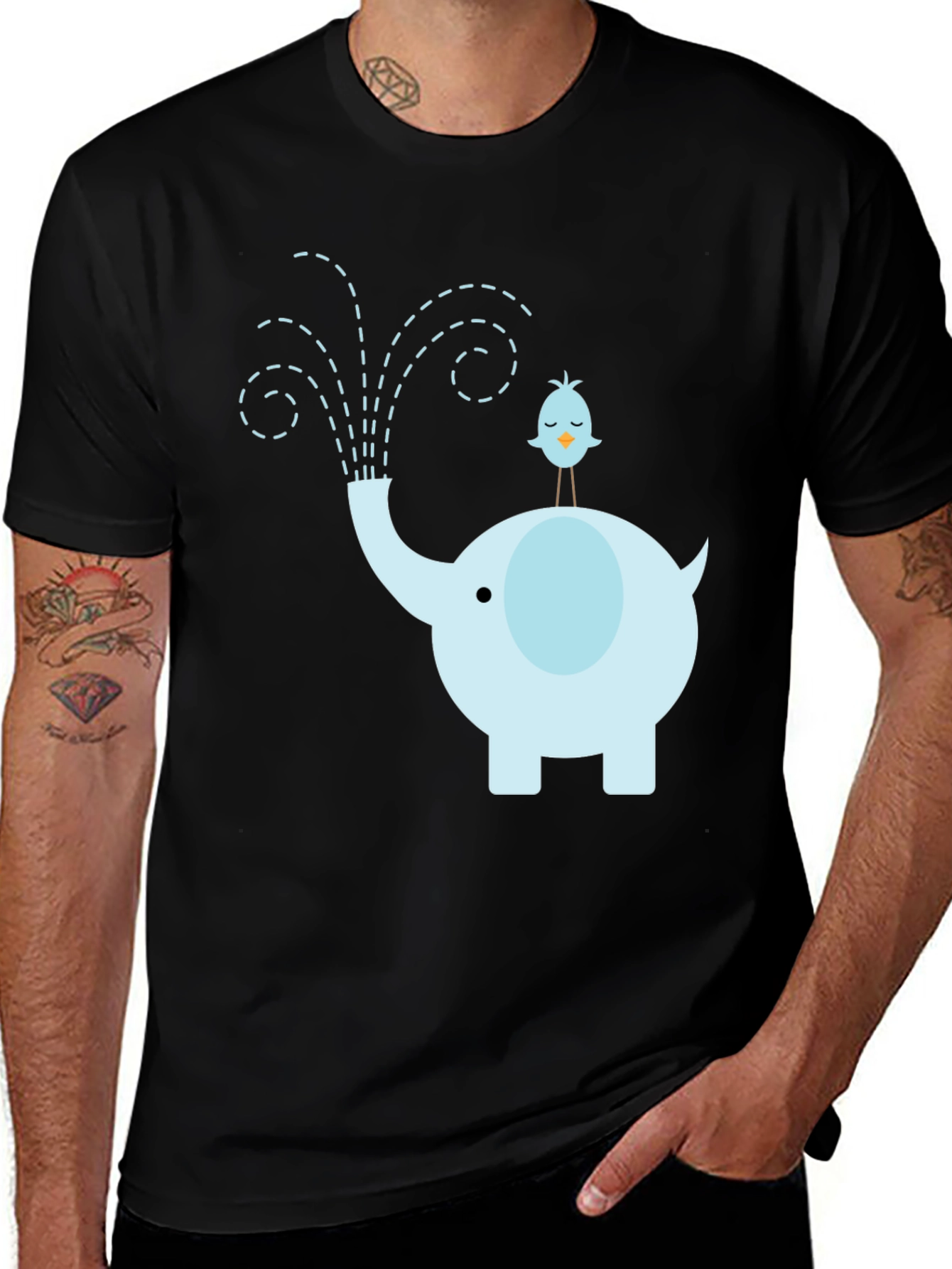 Variant 8 of Elephant & Bird Graphic Tee - Whimsical Men's T-Shirt
