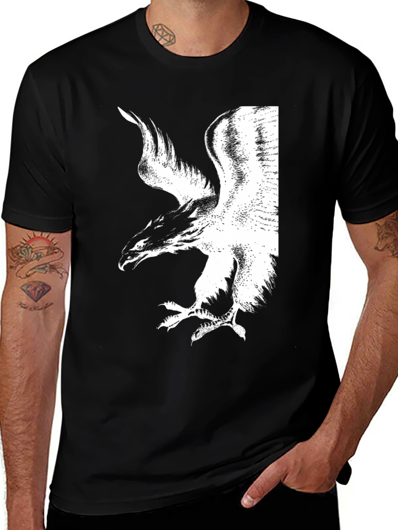 Variant 8 of Black T-Shirt with White Phoenix Graphic