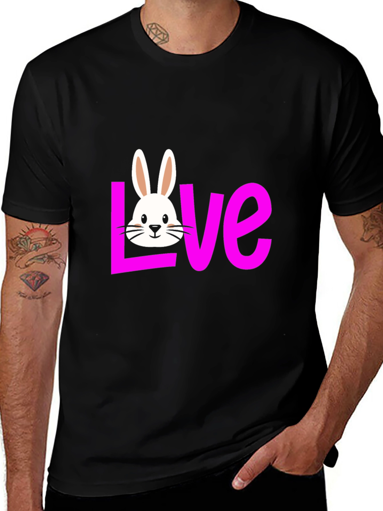 Variant 20 of Love Bunny Graphic Tee - Black Casual T-Shirt