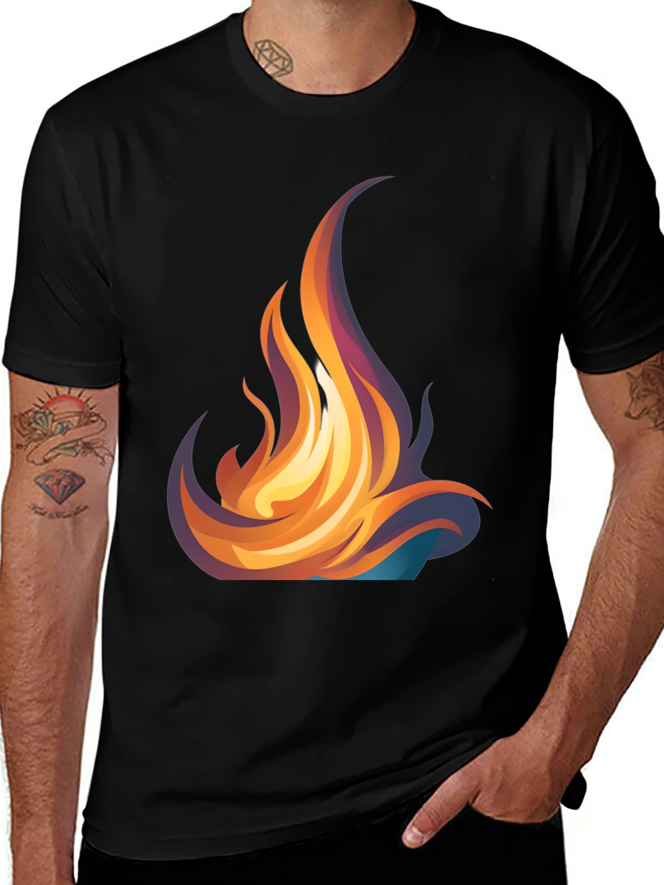 Variant 24 of Fiery Flames Graphic Tee - Bold Black T-Shirt