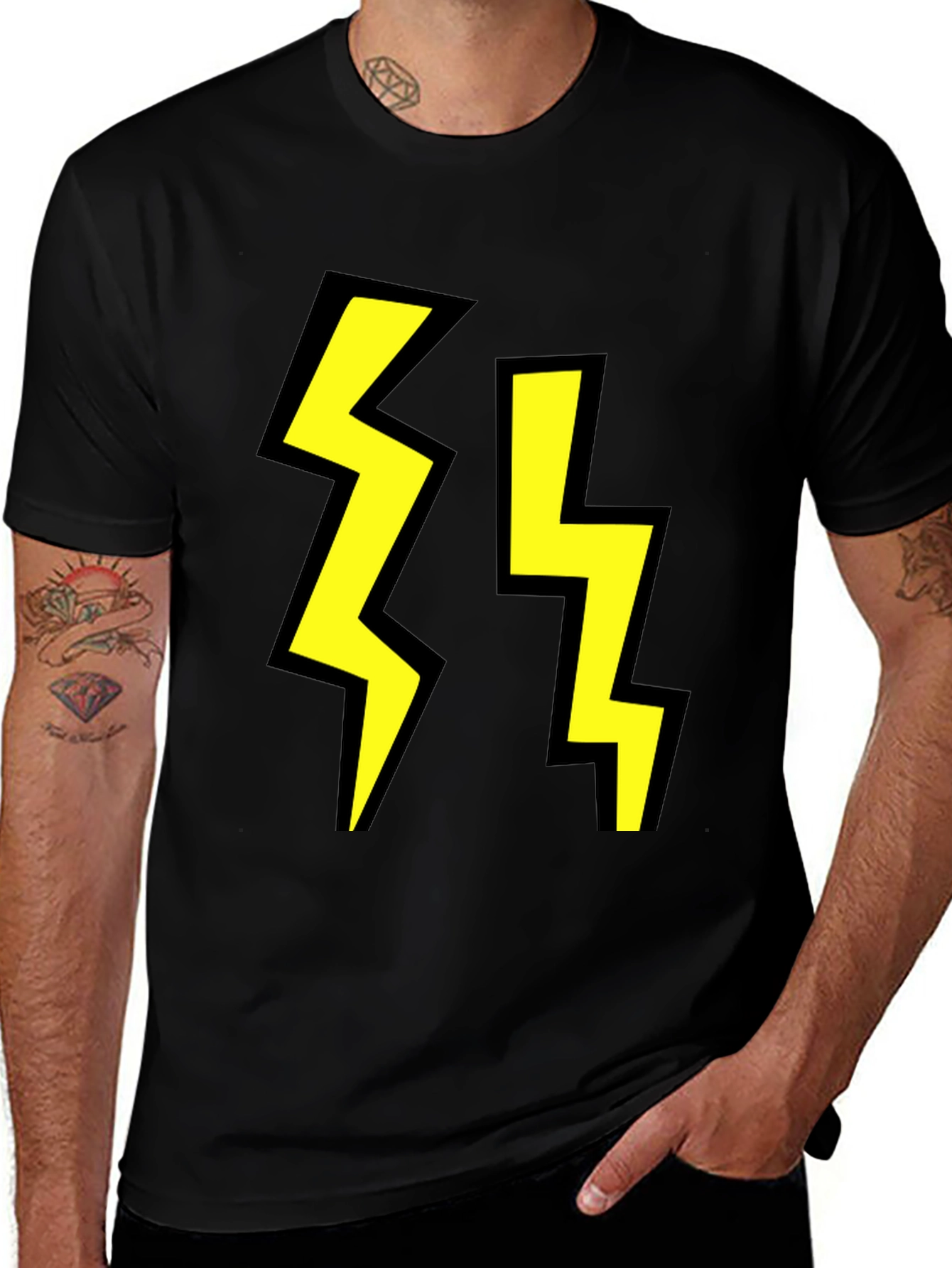 Variant 30 of Bold Black T-Shirt with Yellow Lightning Bolt Design