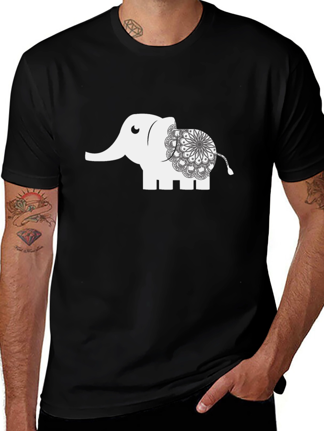 Variant 10 of Elephant Mandala Graphic Tee - Stylish Black T-Shirt