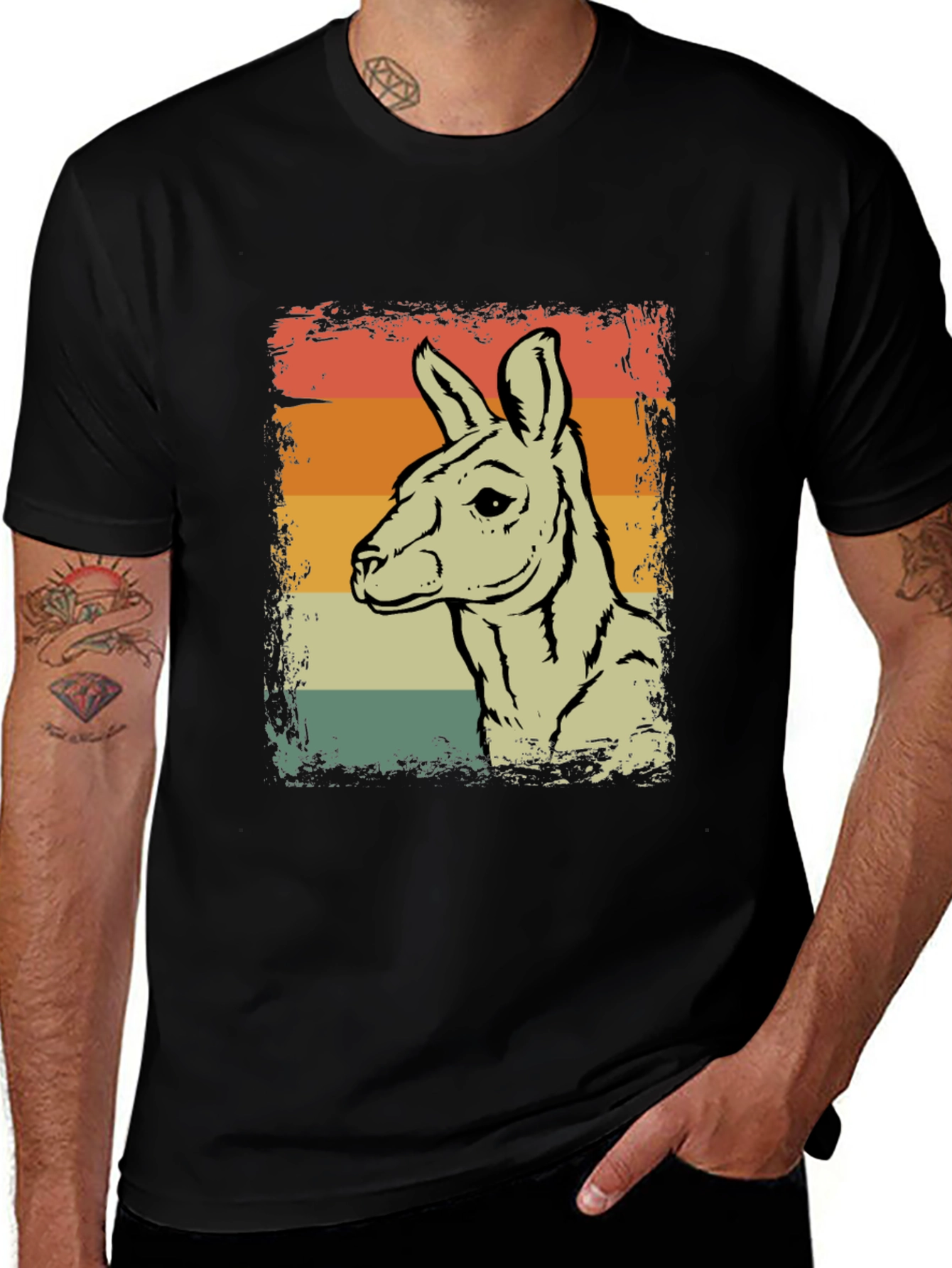 Variant 20 of Retro Kangaroo Graphic Tee - Black Crew Neck