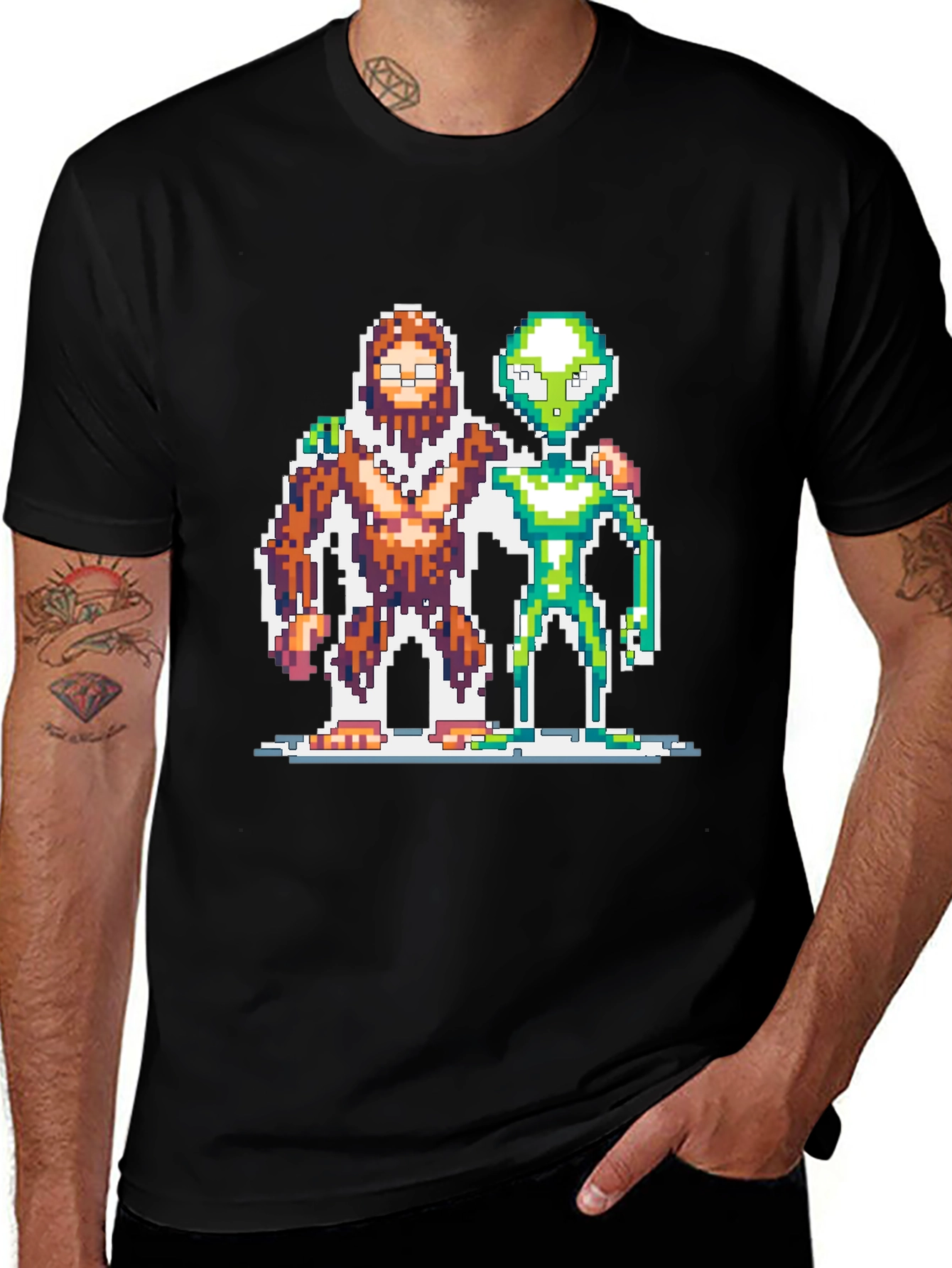 Variant 21 of Retro Pixel Bigfoot & Alien T-Shirt