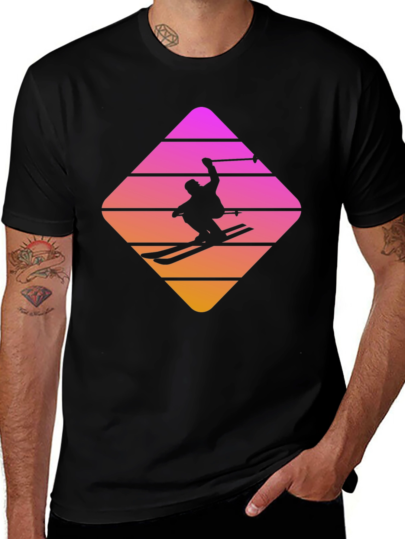 Variant 29 of Retro Skiing T-Shirt - Stylish Black Cotton Blend Tee