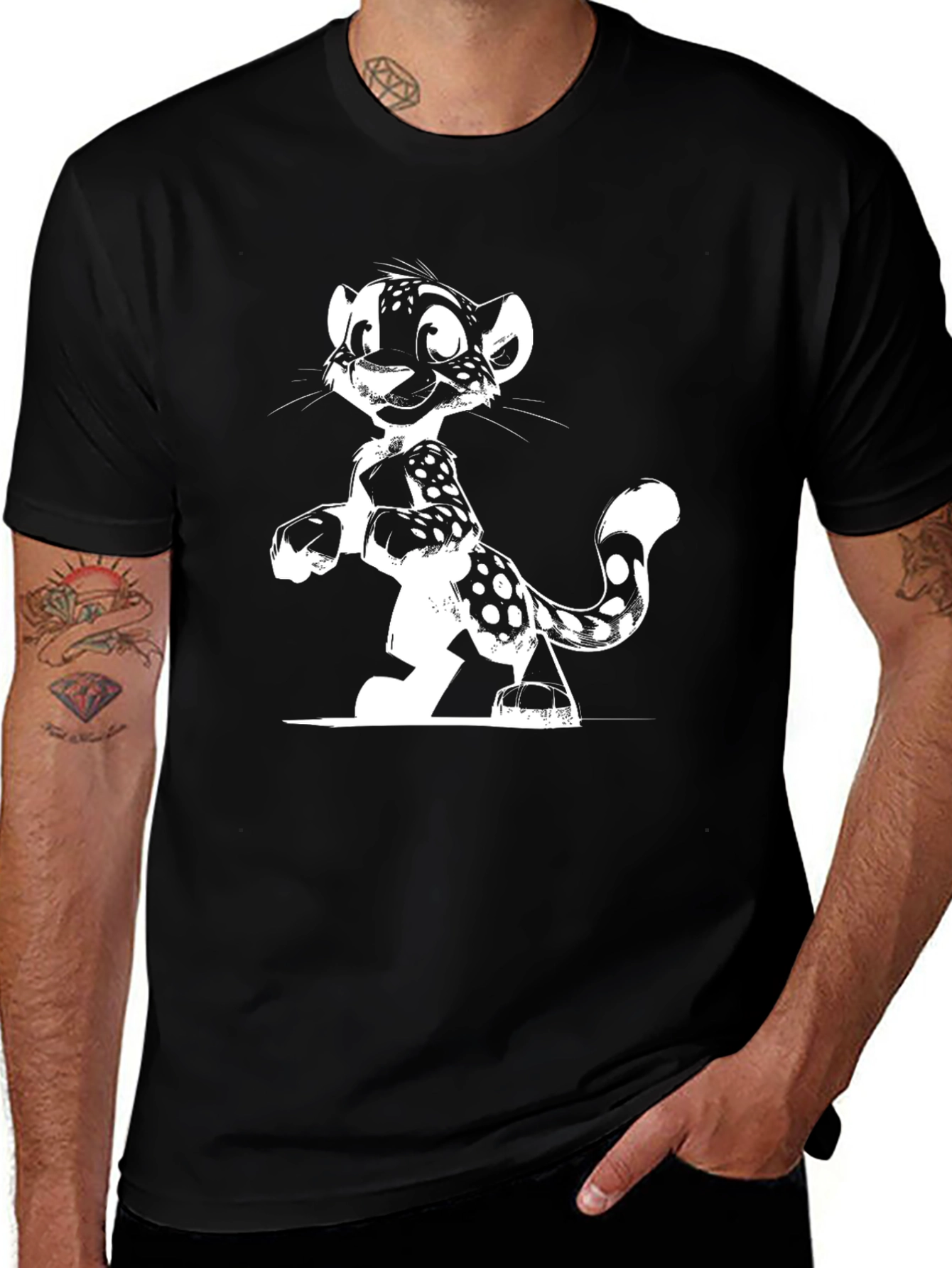 Black Cartoon Leopard Graphic Tee - Black main image
