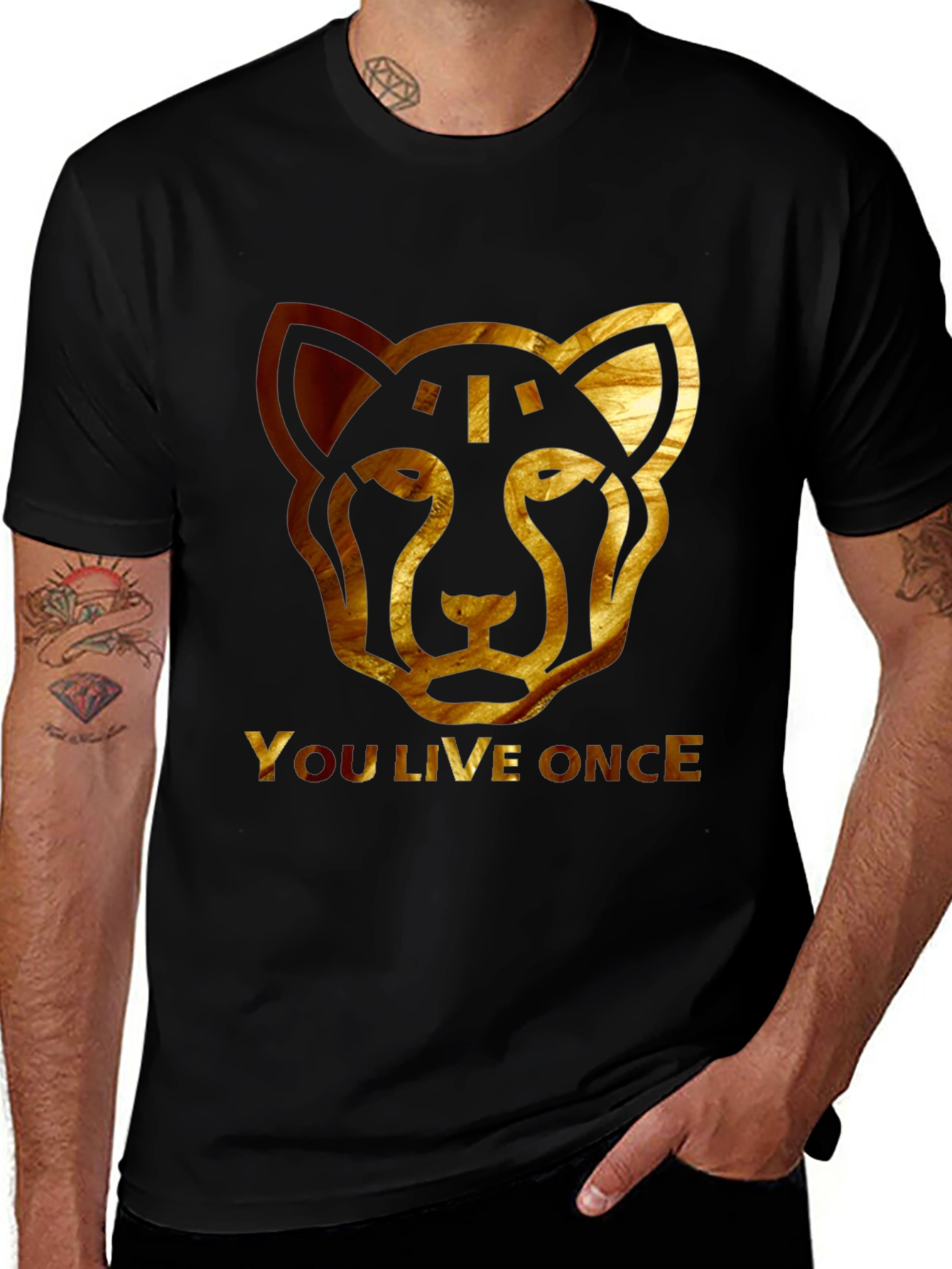 Variant 8 of YOLO Cheetah Graphic Tee - Black Cotton T-Shirt