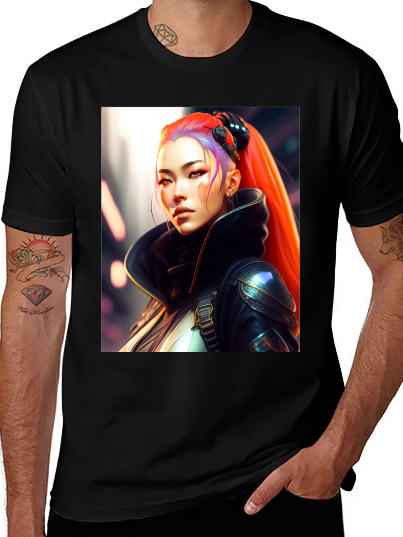 Variant 23 of Cyberpunk Woman Portrait Graphic Tee - Stylish Cotton Blend Shirt