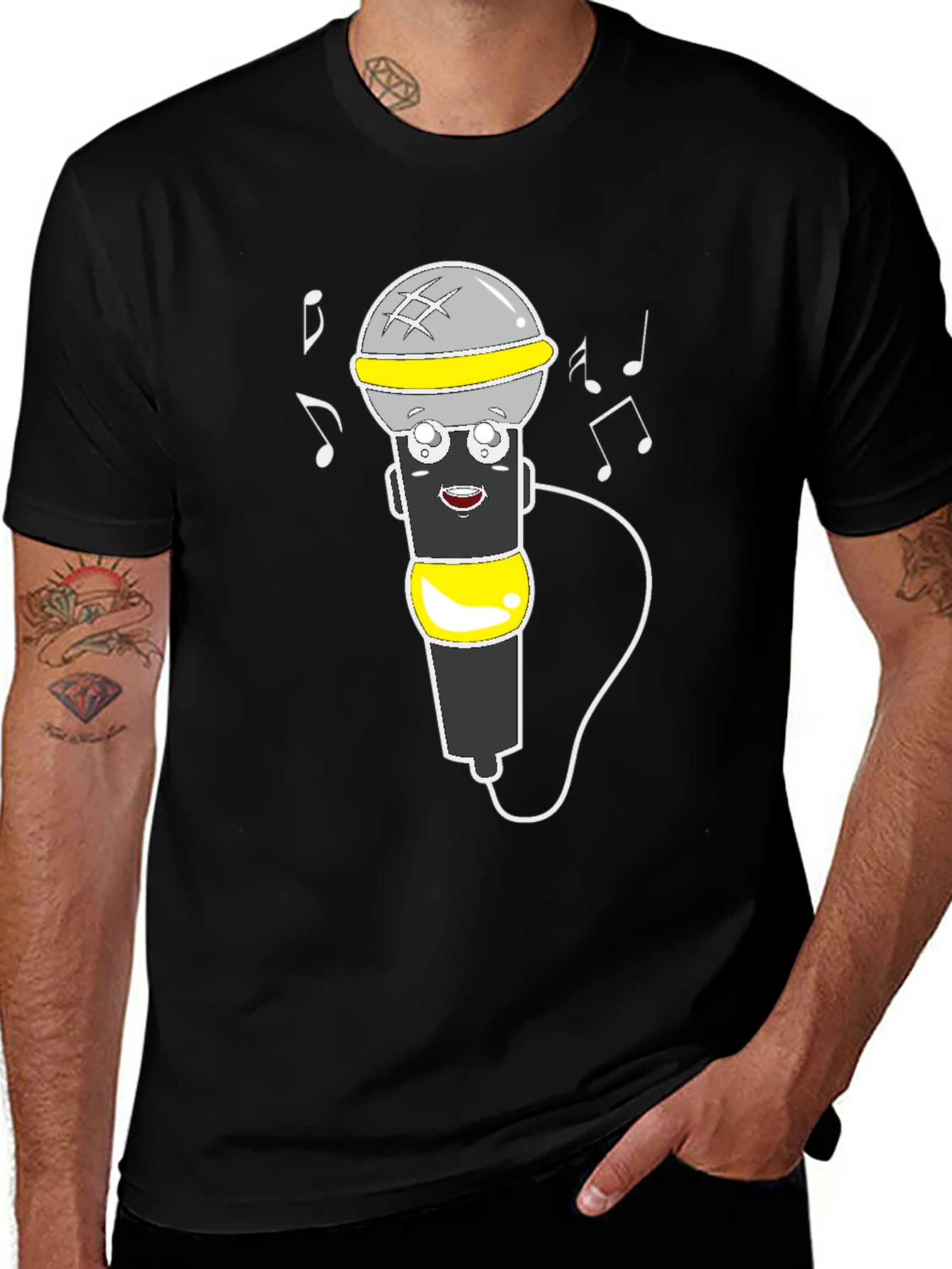 Variant 3 of Cartoon Microphone Graphic Tee - Black T-Shirt