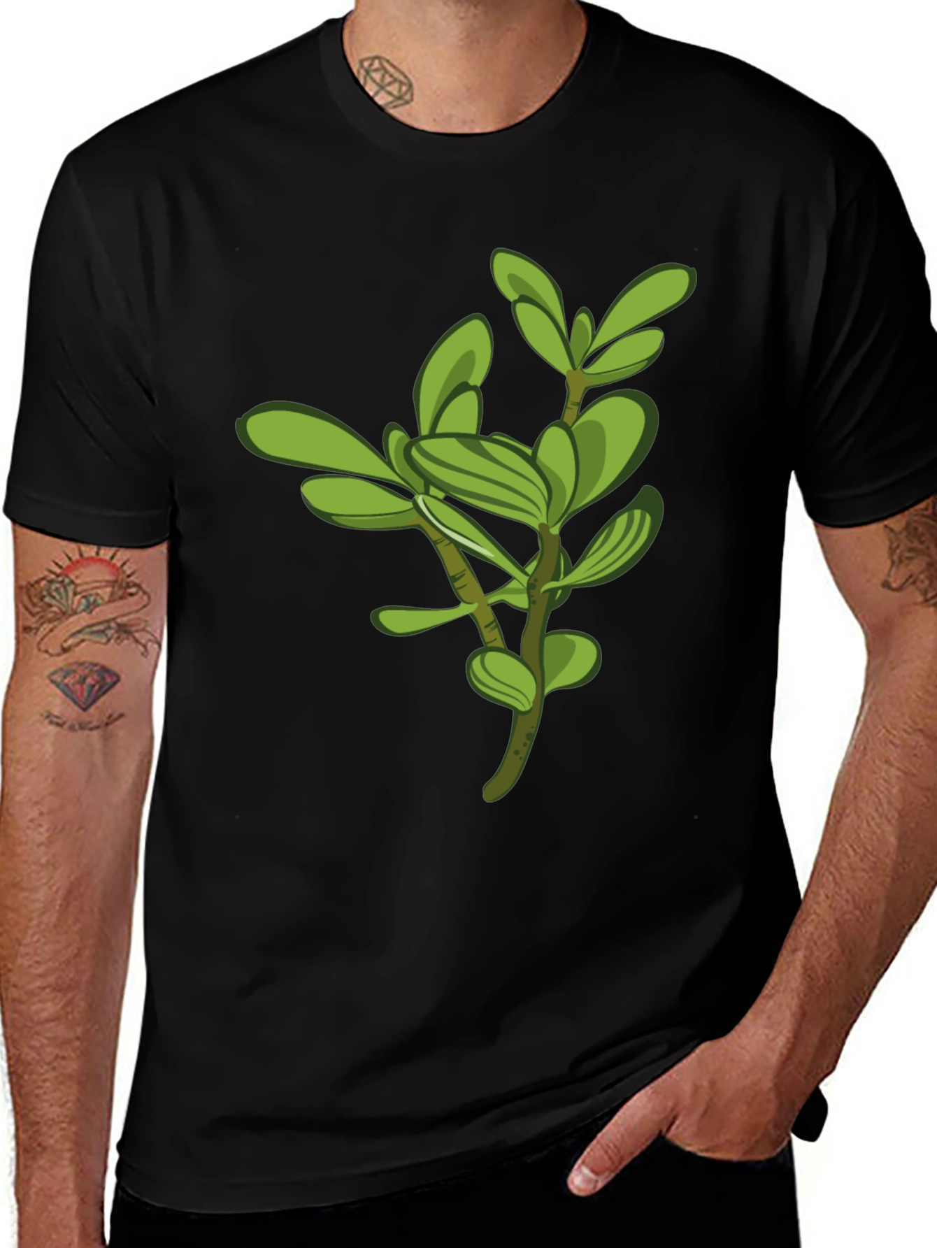 Variant 28 of Green Plant Graphic Black Tee