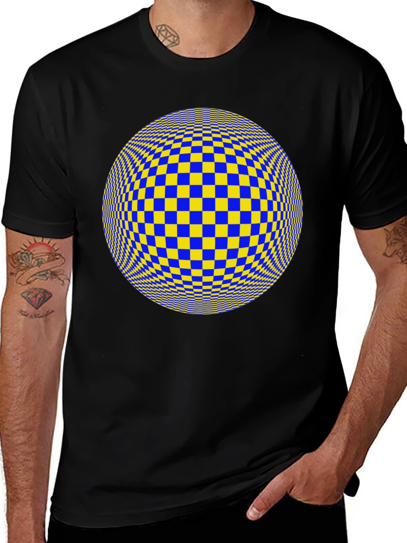 Variant 29 of Geometric Illusion Sphere Graphic Tee - Black