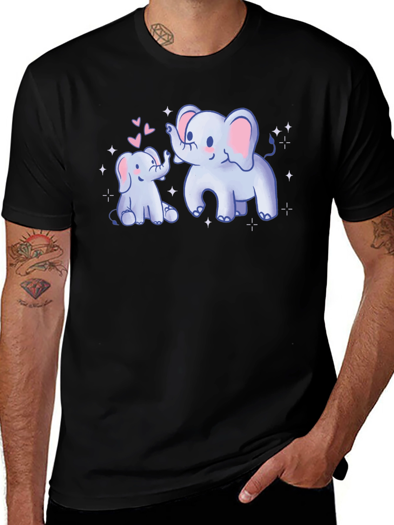 Variant 14 of Cute Elephant Mom & Baby Black T-Shirt