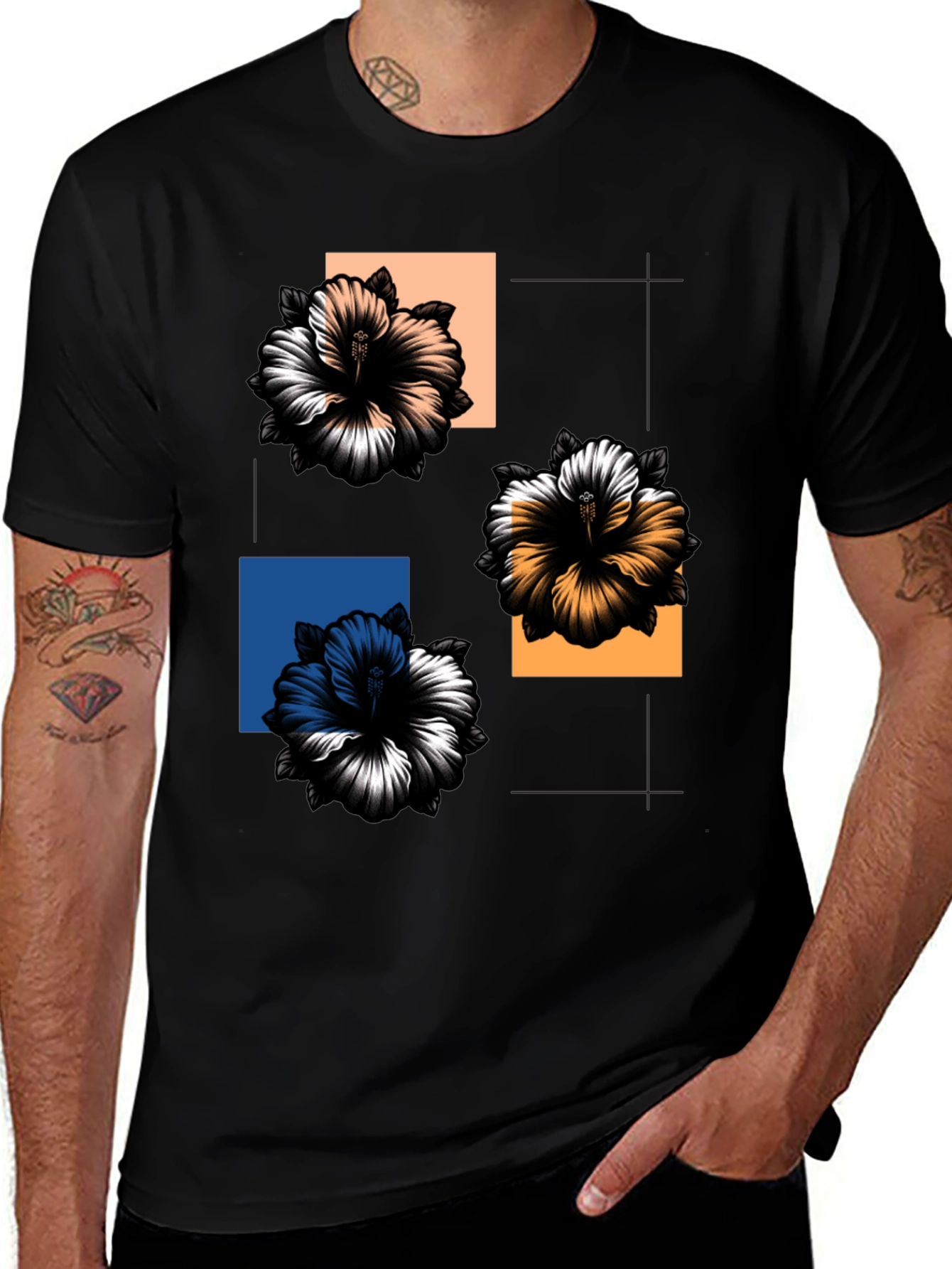 Floral Squares Graphic Tee - Modern Casual Style