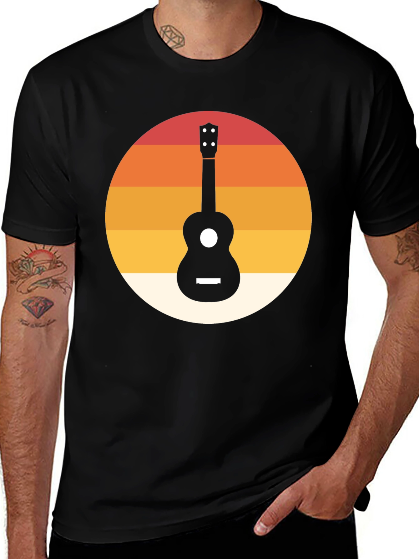 Variant 14 of Retro Sunset Ukulele T-Shirt - Black