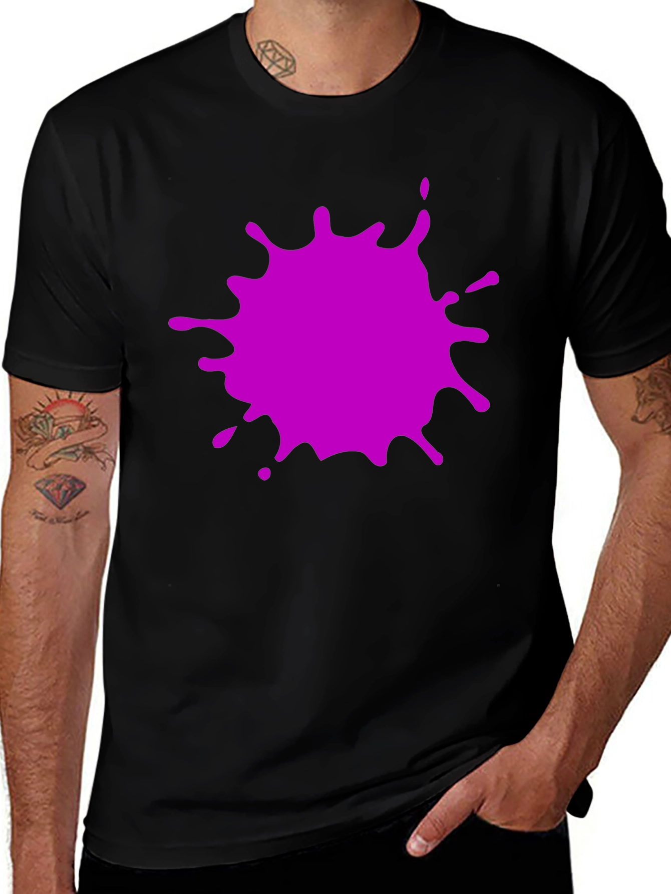 Variant 23 of Vibrant Purple Splatter Graphic Black T-Shirt