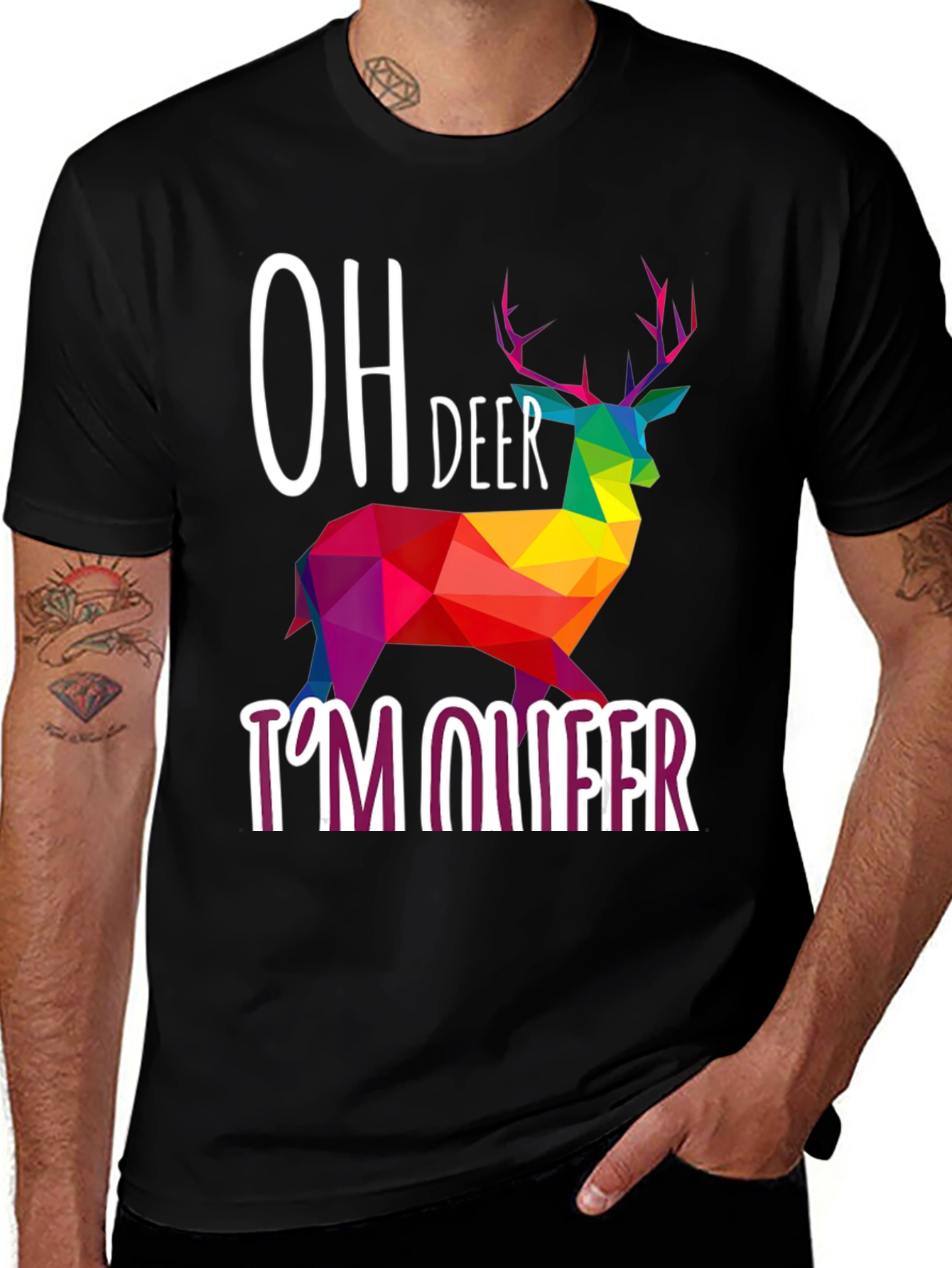 Variant 20 of Oh Deer I'm Queer T-Shirt, Rainbow Geometric Deer Design