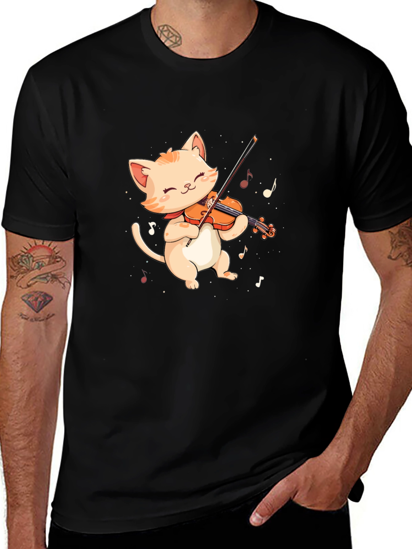Variant 18 of Cat Violinist Graphic Tee - Musical Kitten T-Shirt