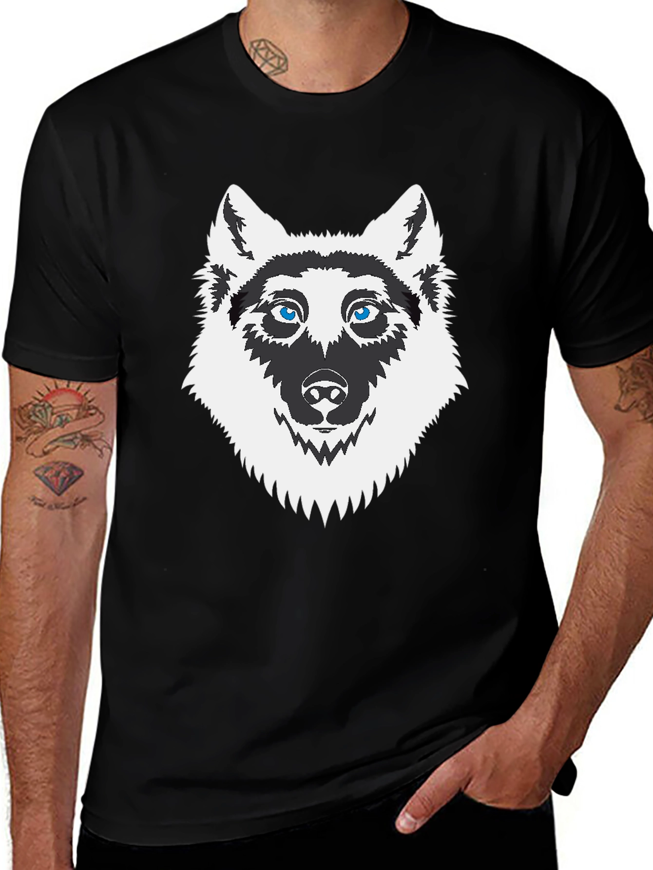 Husky Dog Graphic Black T-Shirt