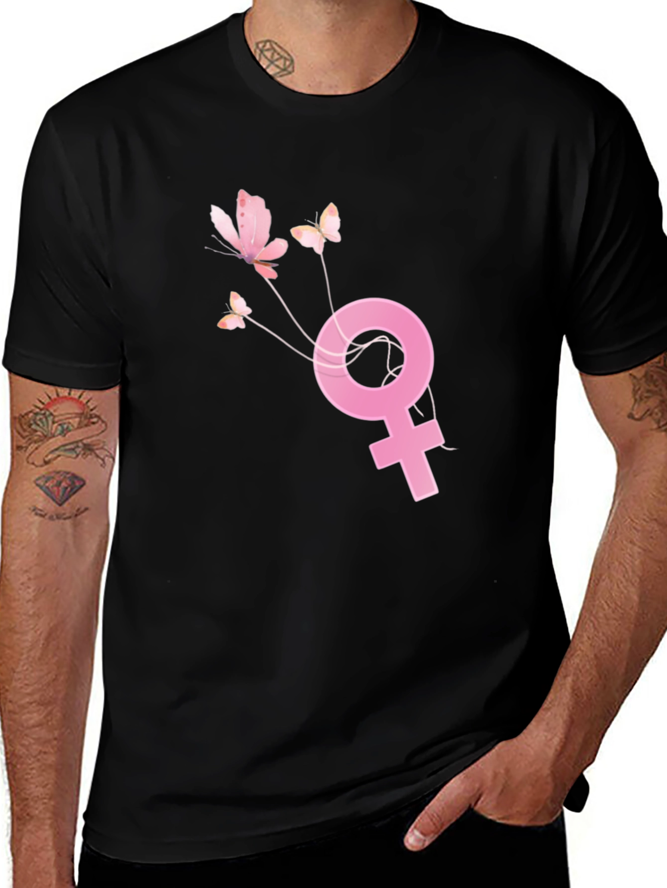 Feminine Butterfly Graphic T-Shirt - Black