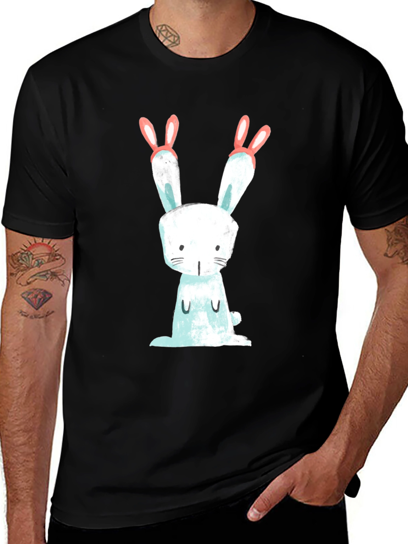 Variant 11 of Cute Bunny Graphic Black T-Shirt