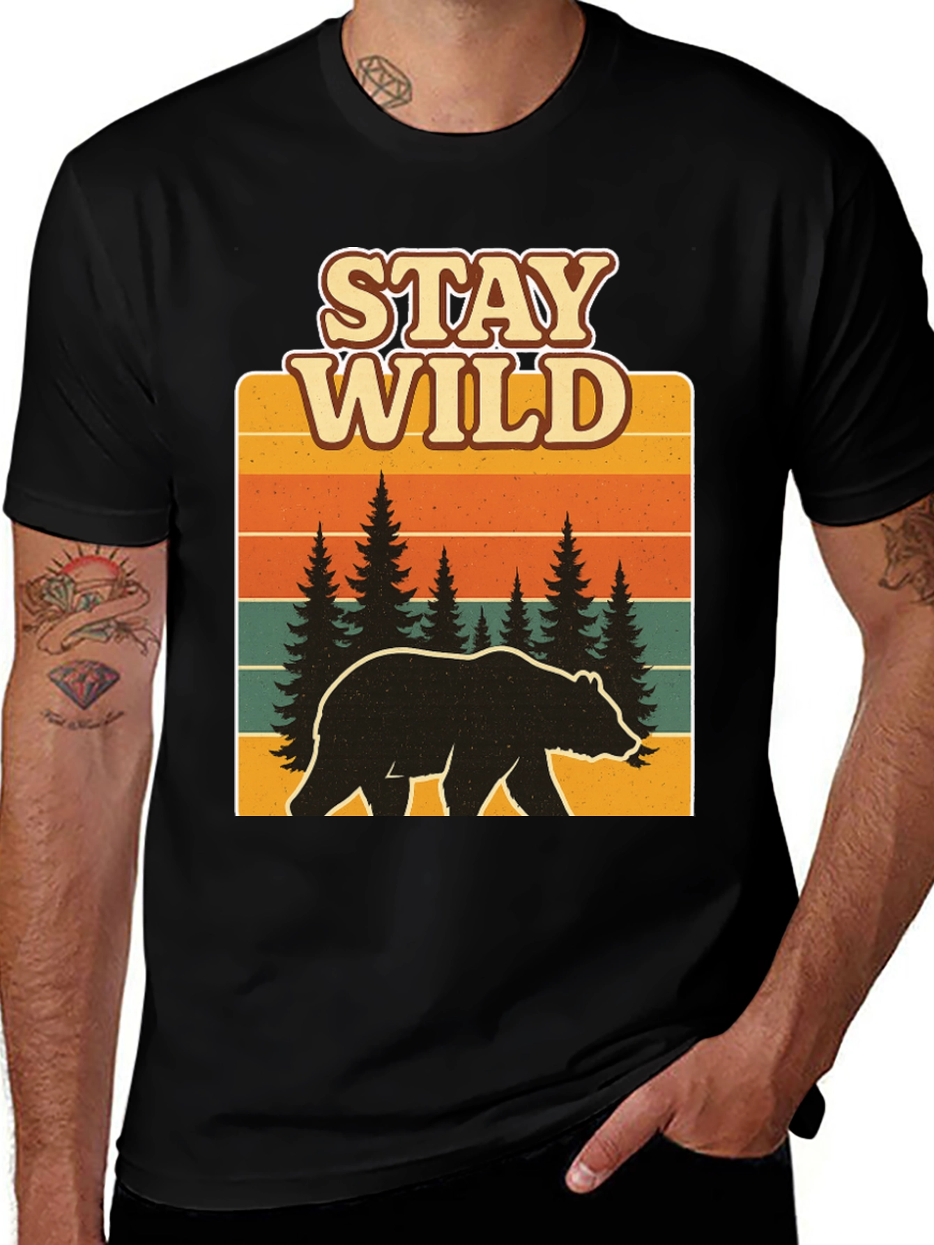 Variant 23 of Stay Wild Bear Graphic Tee - Black
