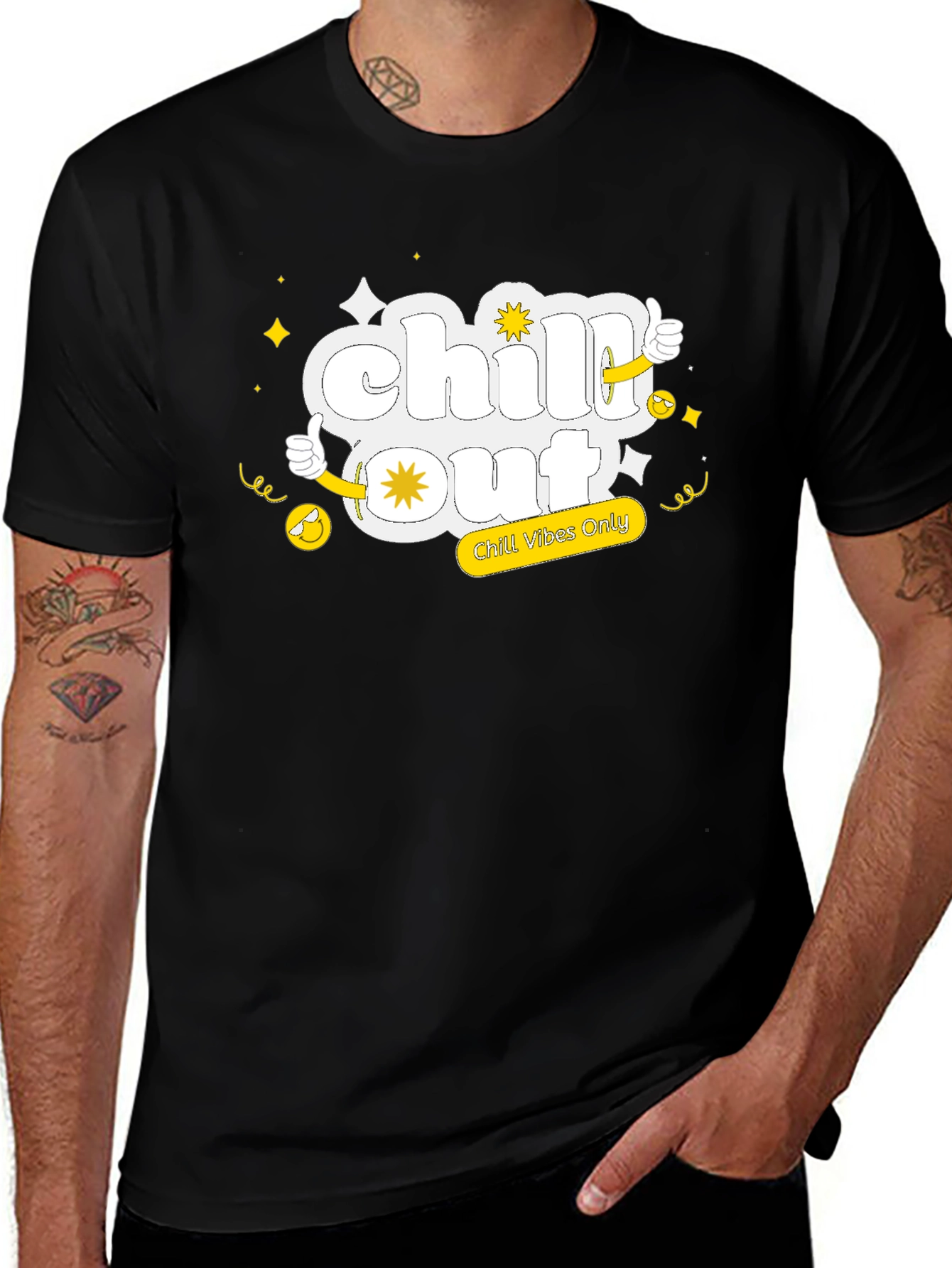 Variant 18 of Chill Out Black Tee - Funny Cartoon Graphic T-Shirt