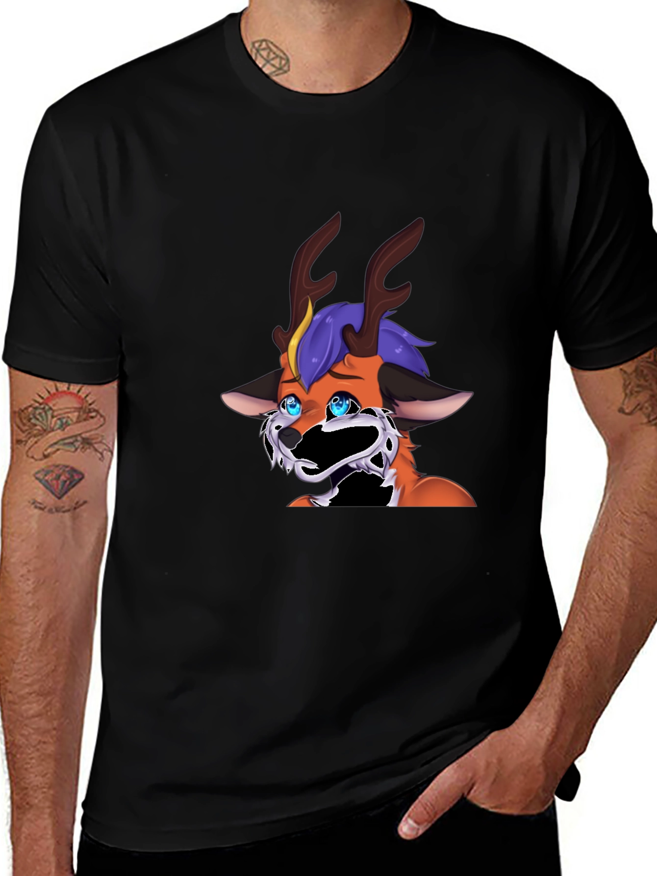 Variant 28 of Unique Cartoon Deer Graphic Black T-Shirt