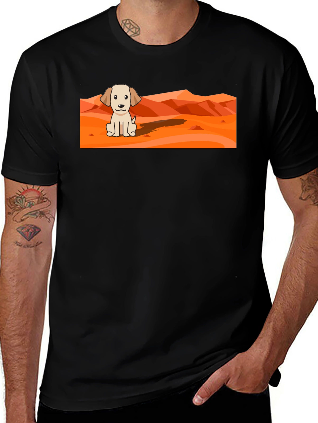 Variant 22 of Cartoon Dog Graphic Black T-Shirt