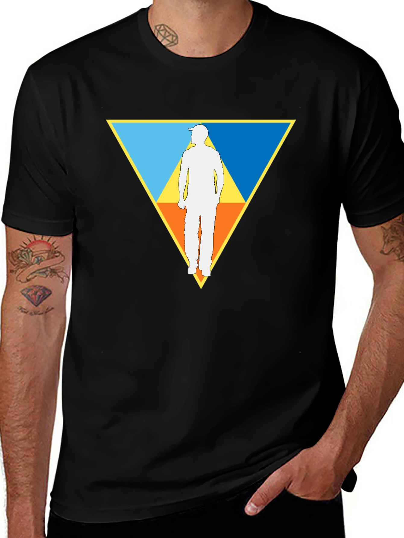 Retro Man Triangle Graphic Tee - Casual Style