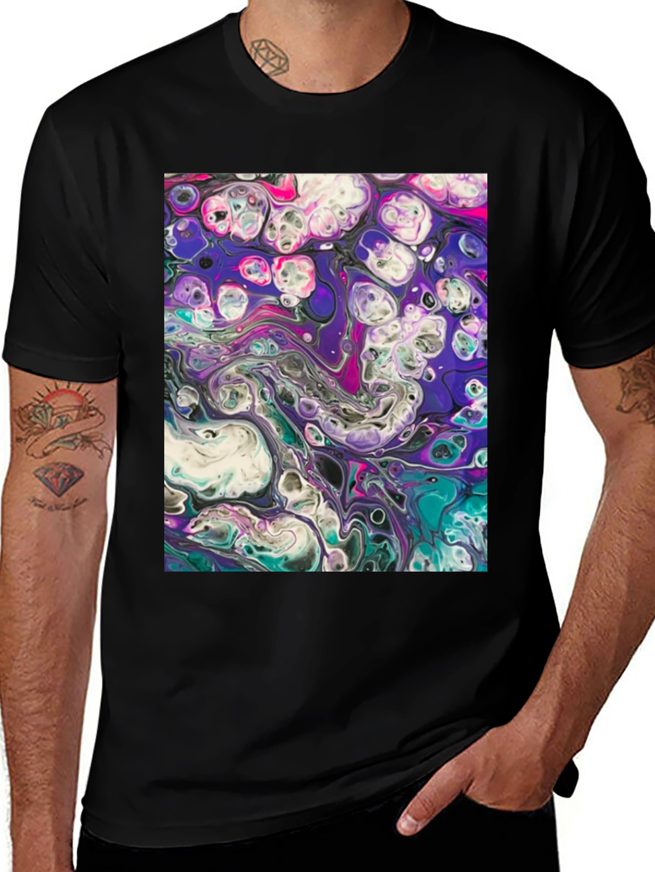 Variant 21 of Abstract Art Black T-Shirt - Fluid Design