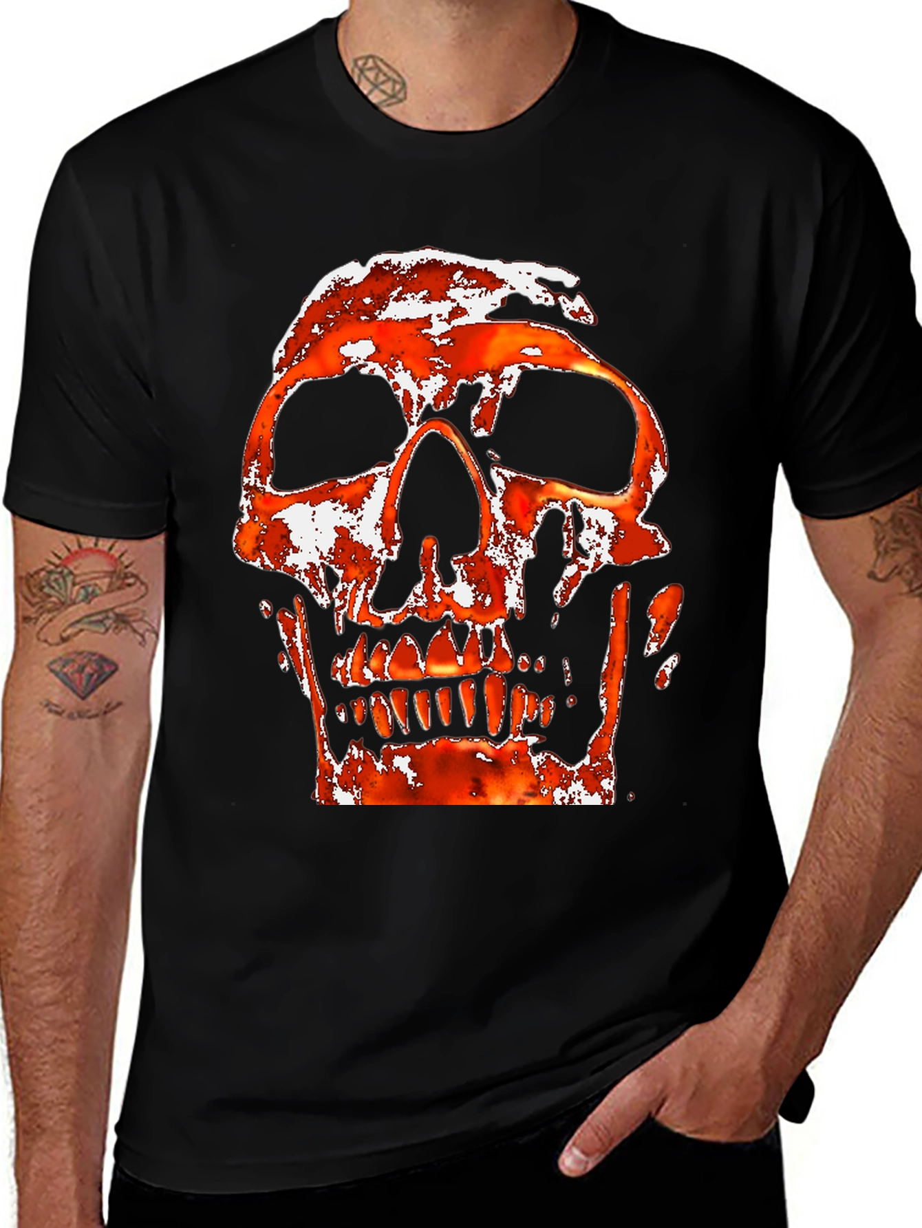 Variant 10 of Fiery Skull Graphic Black T-Shirt