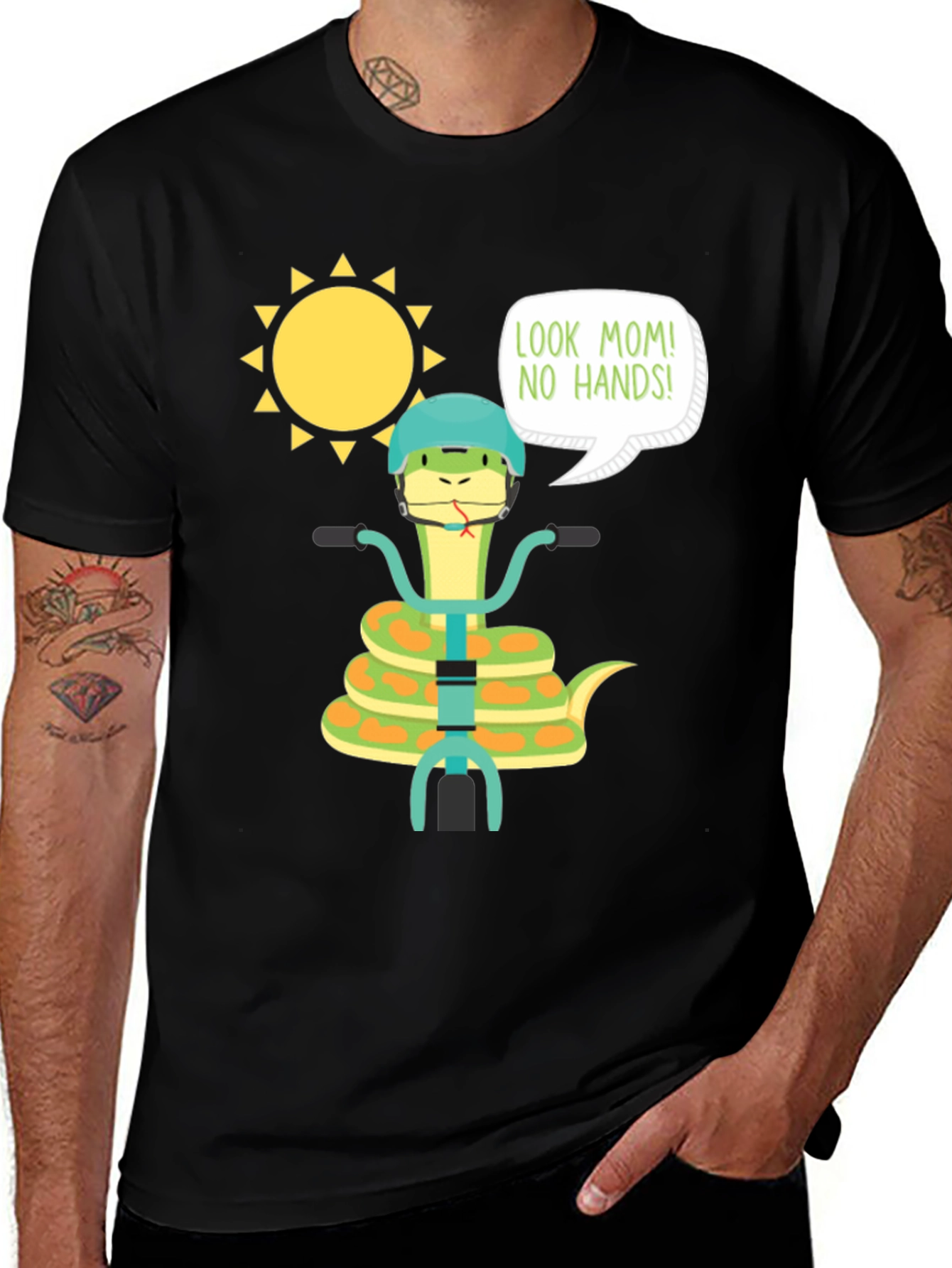 Variant 3 of Funny Snake on Bike Graphic Tee - Look Mom, No Hands!