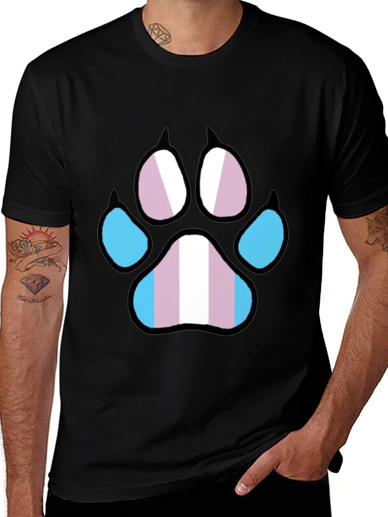 Variant 2 of Trans Pride Paw Print T-Shirt - Black LGBTQ+ Tee