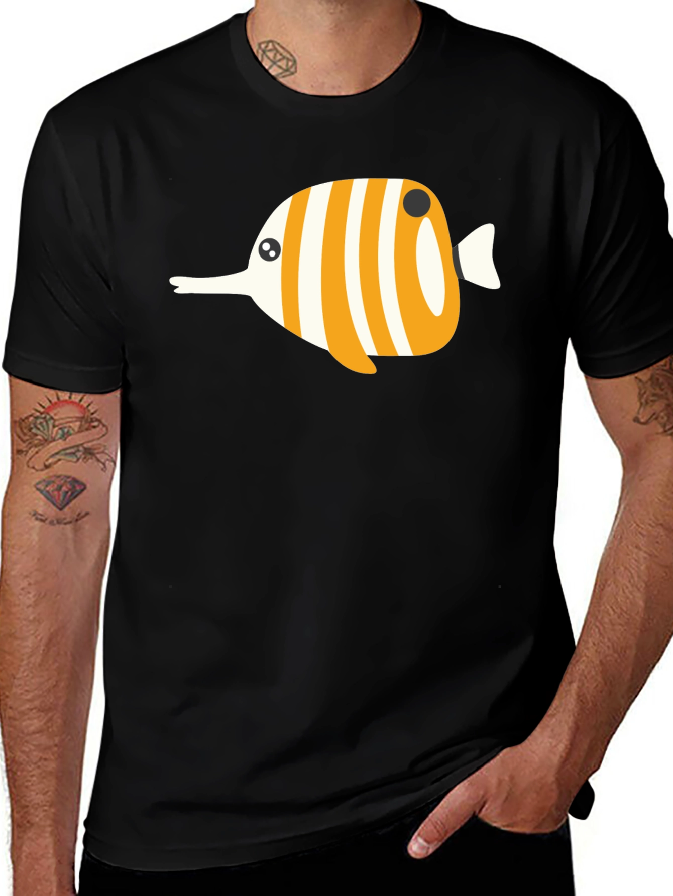 Variant 17 of Cartoon Fish Graphic Tee - Black Unisex T-Shirt