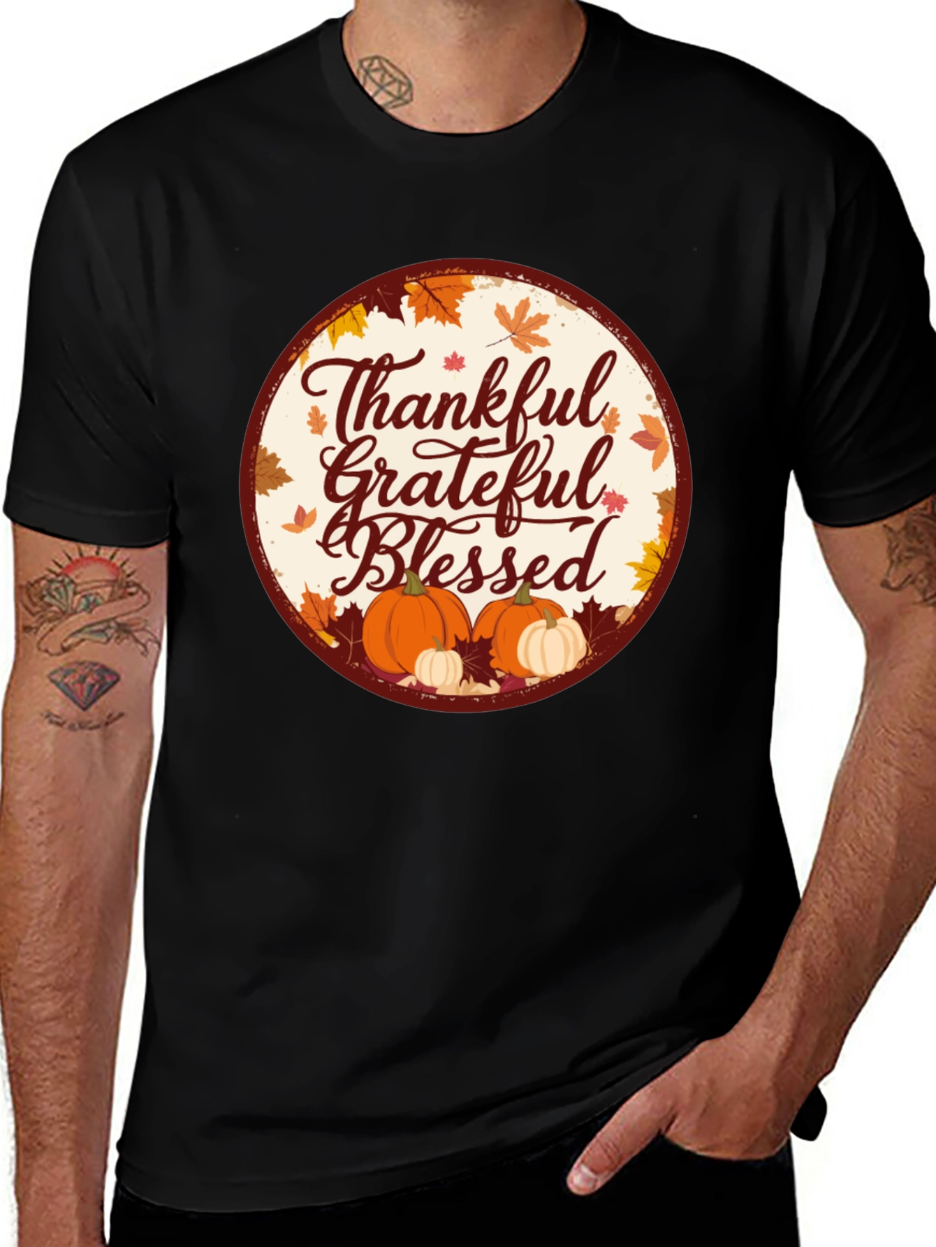 Variant 26 of Thankful Grateful Blessed Fall Graphic Tee