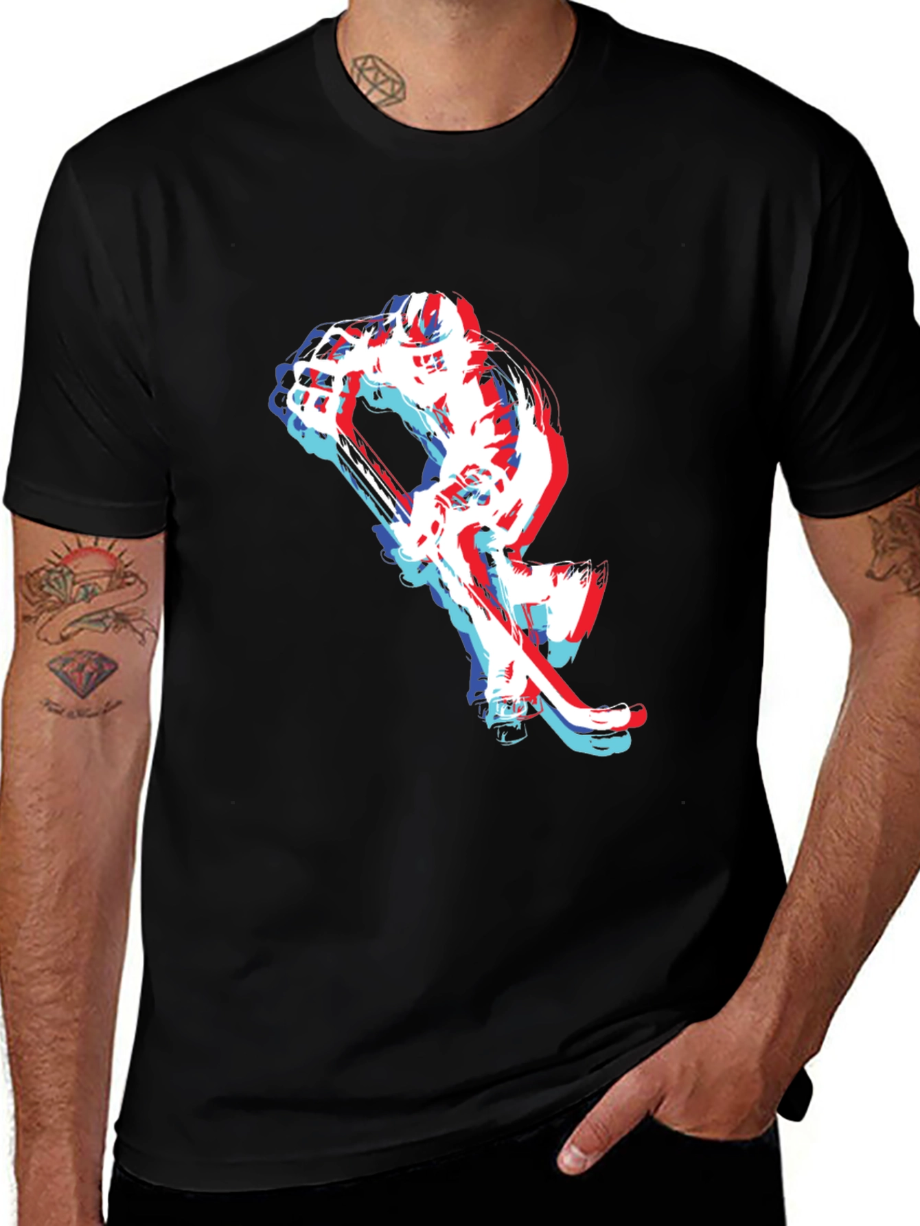 Variant 13 of Hockey Player Graphic Tee - Black Cotton Blend