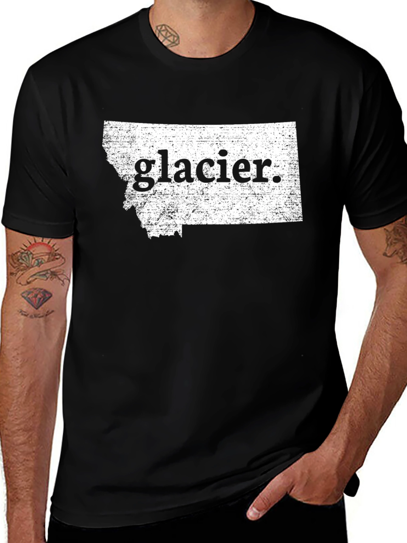 Glacier Montana Map T-Shirt - Black Graphic Tee