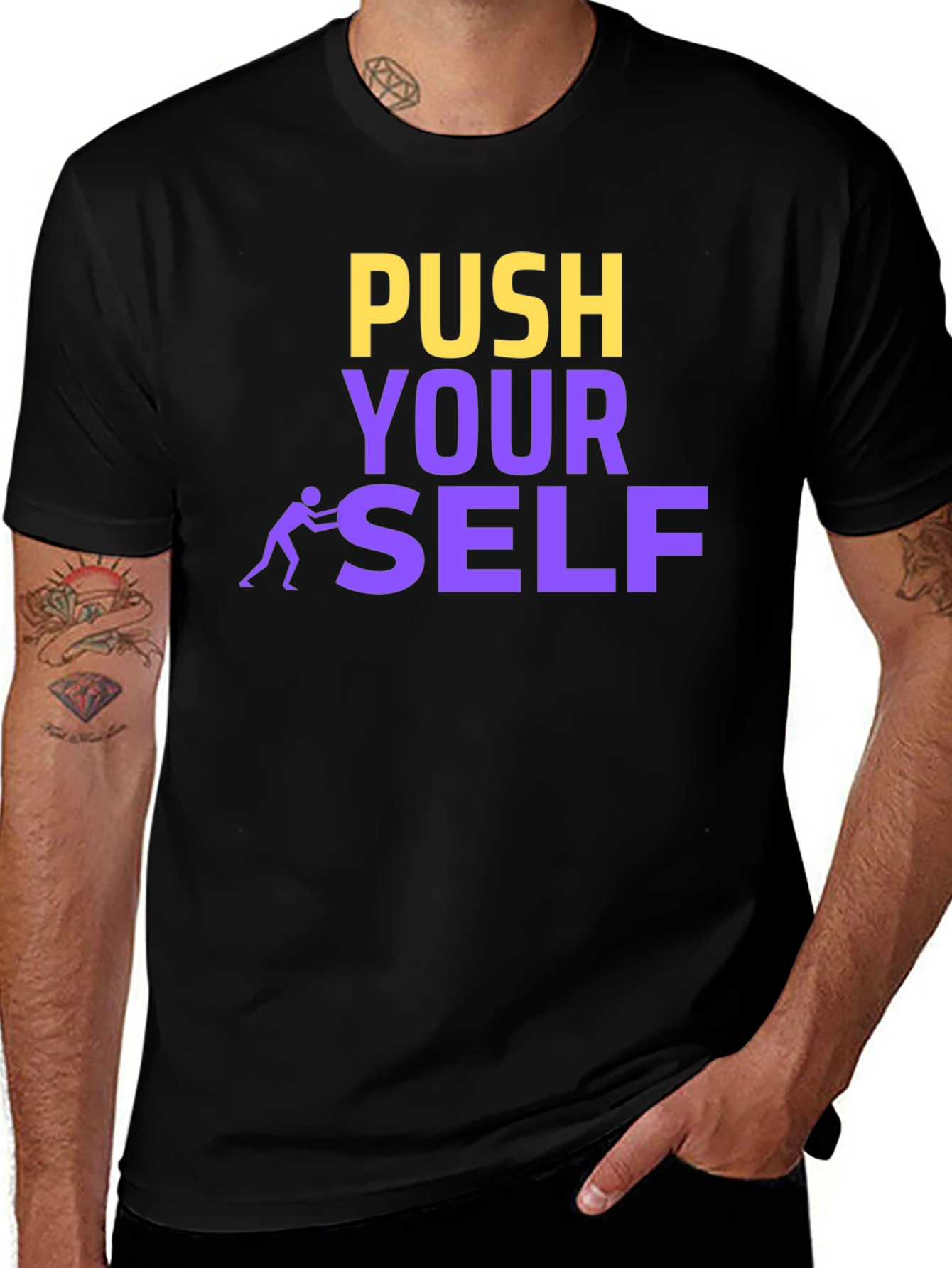 Variant 23 of Push Yourself Motivational Black T-Shirt