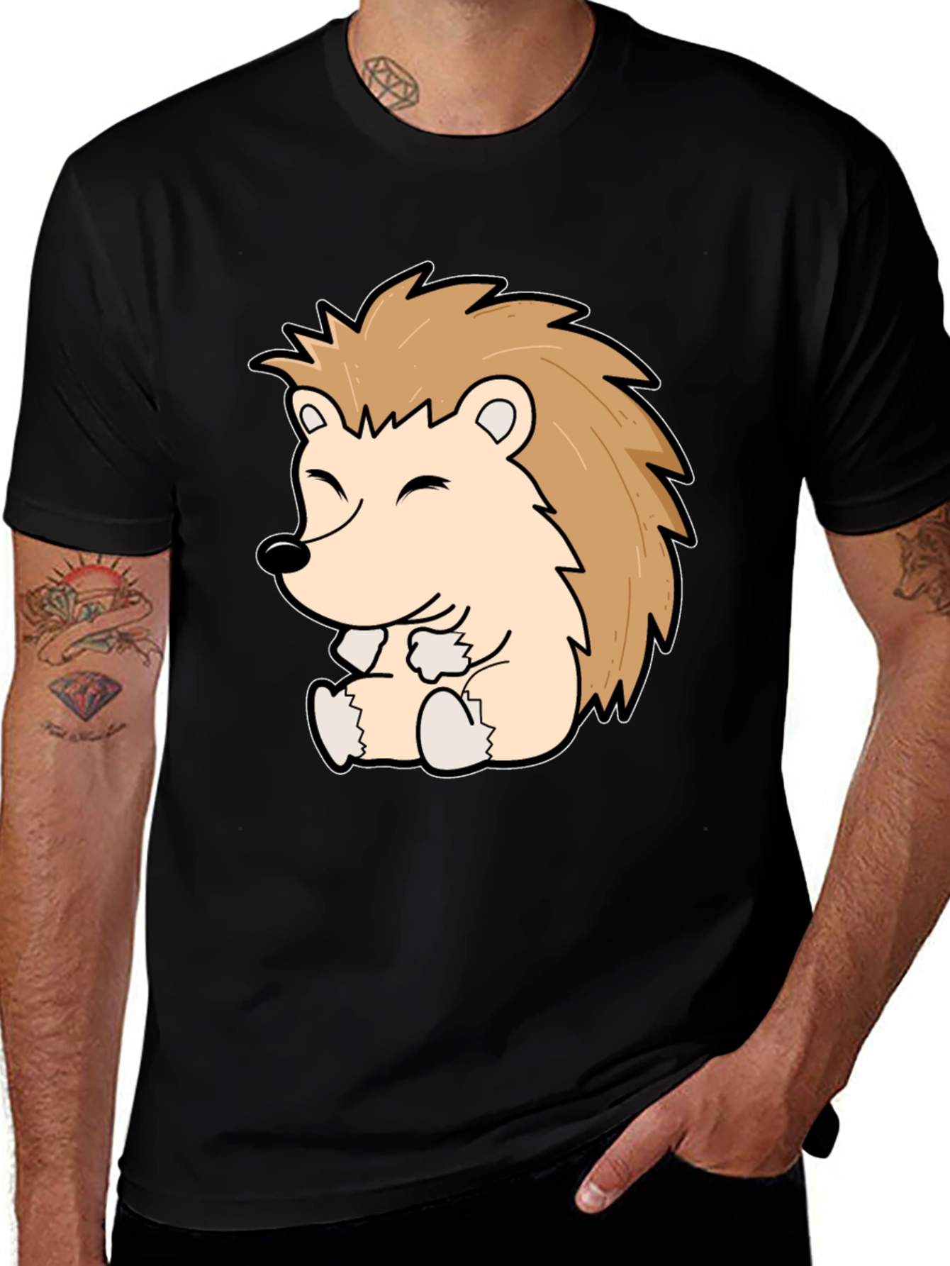 Variant 23 of Cute Hedgehog Graphic Tee - Black Cotton Comfort