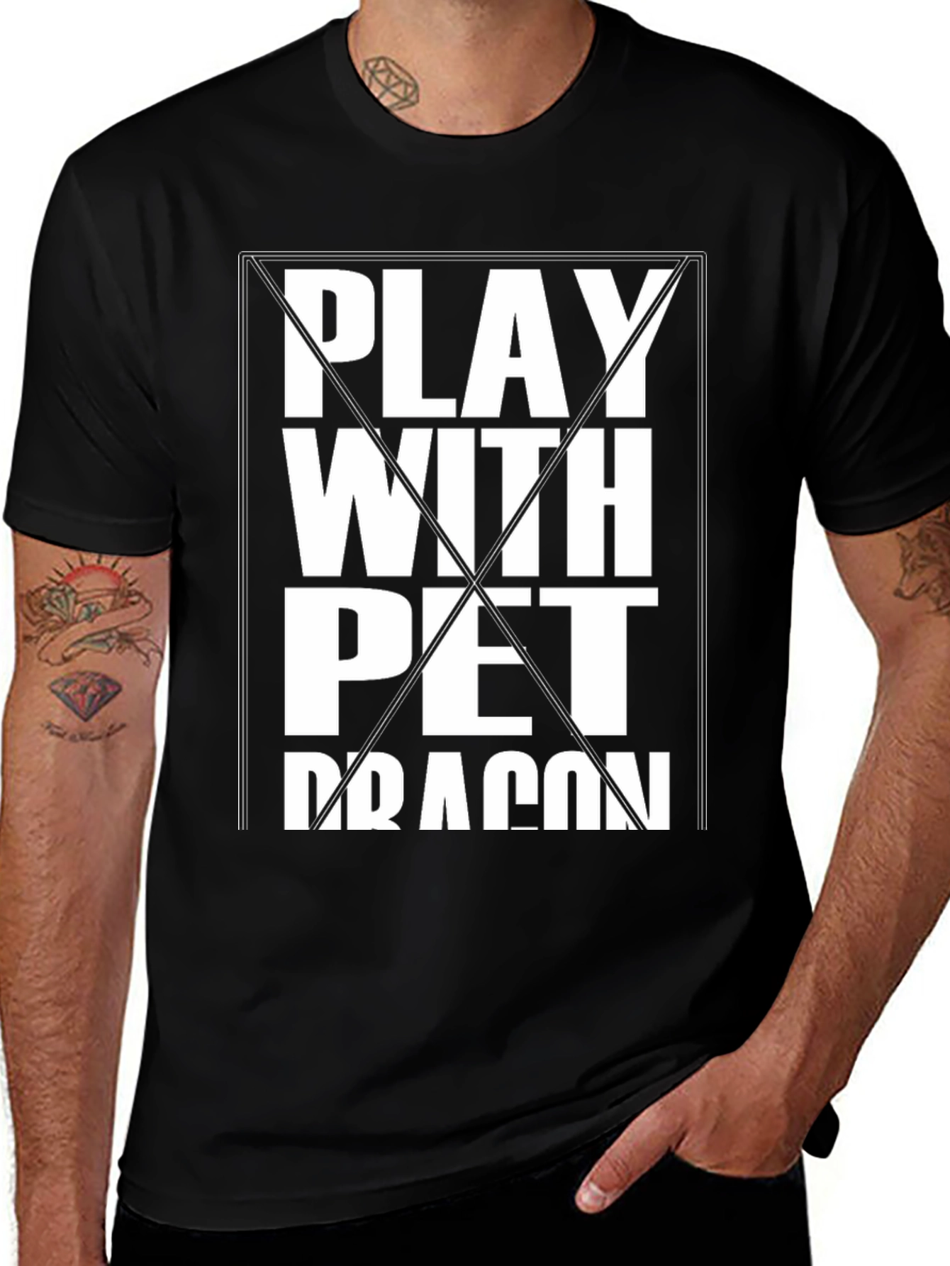 Variant 23 of Play with Pet Dragon Graphic Tee - Black Cotton T-Shirt