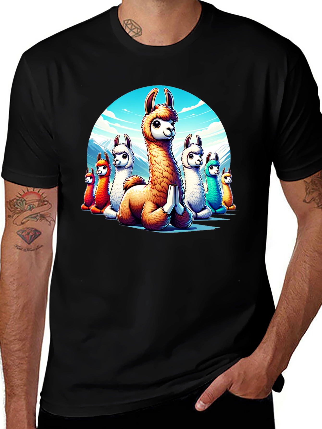 Variant 5 of Llama Meditation T-Shirt - Cute Cartoon Alpaca Design