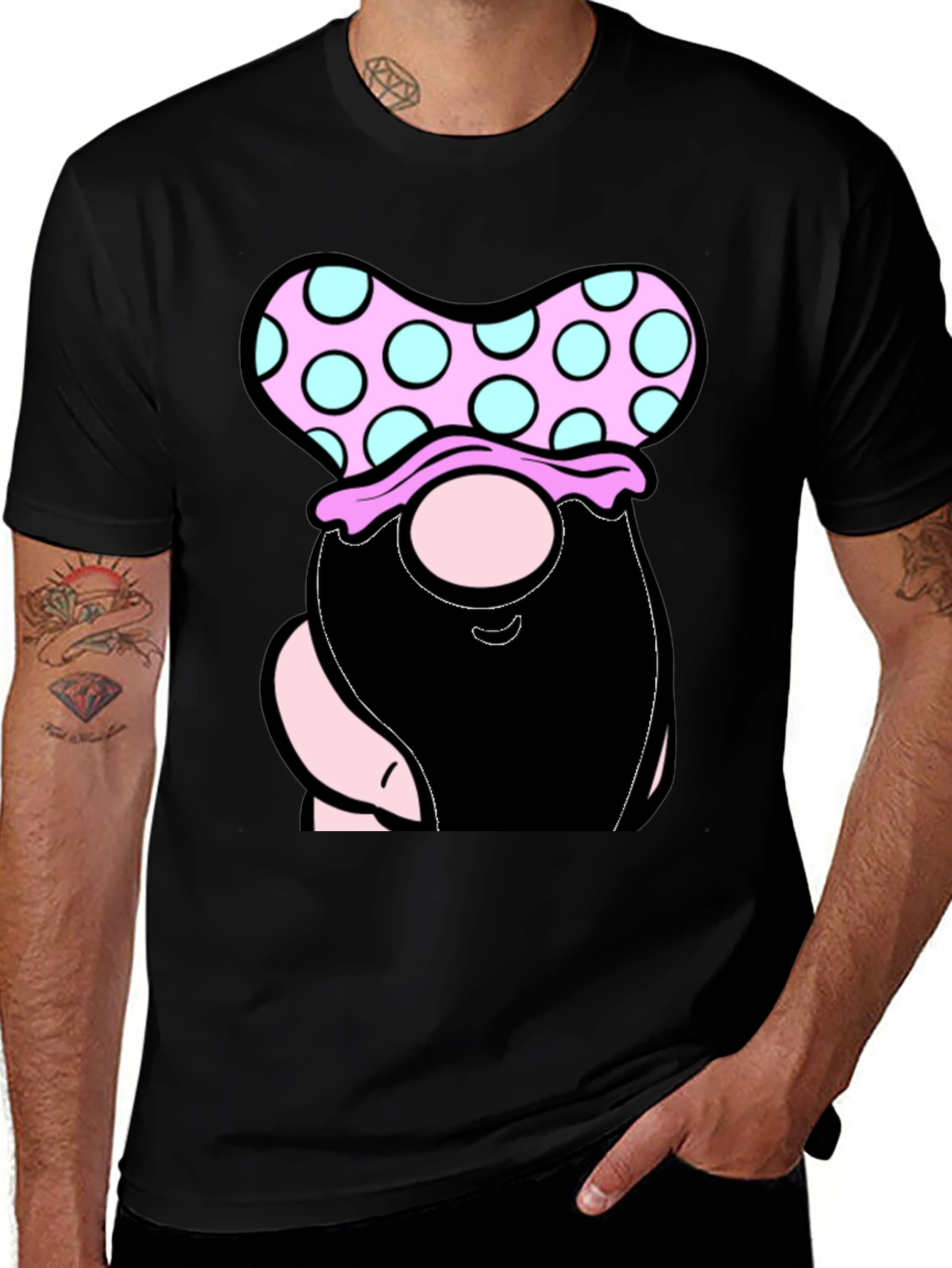 Variant 19 of Funny Gnome Graphic Tee - Black Cotton Casual T-Shirt