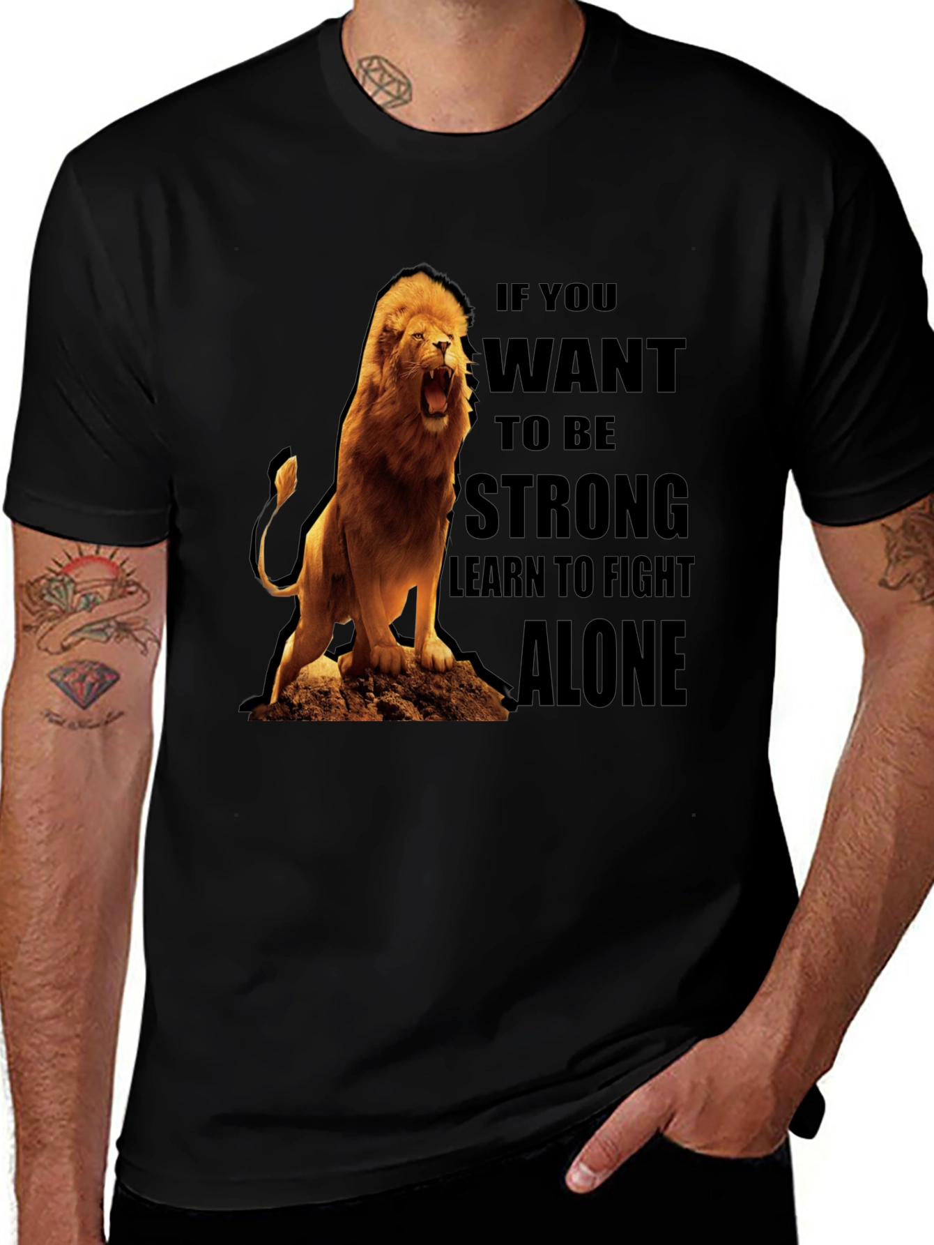 Variant 19 of Lion Graphic Tee - Be Strong, Fight Alone