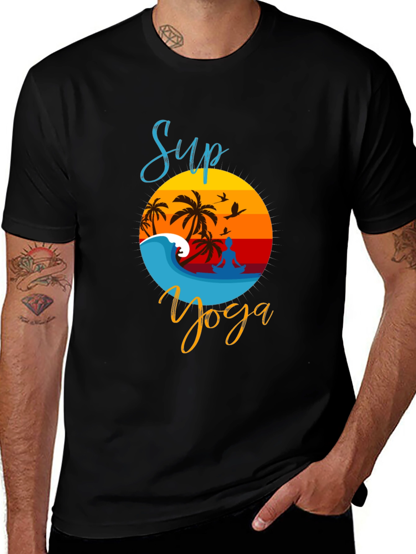 Sup Yoga Black T-Shirt - Beach Vibe Design