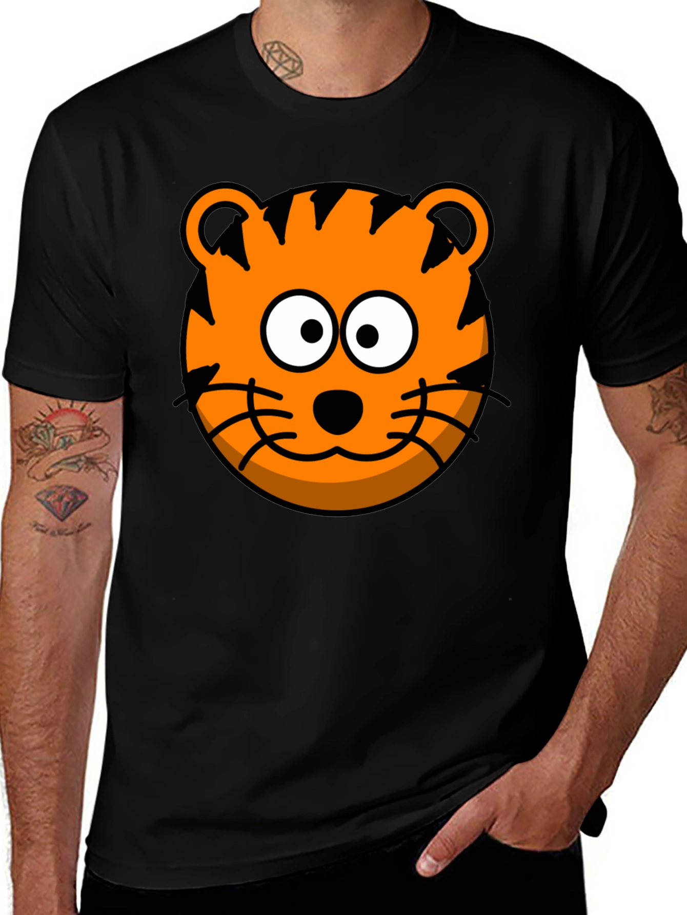 Variant 25 of Funny Tiger Graphic Tee - Cartoon Animal Black T-Shirt