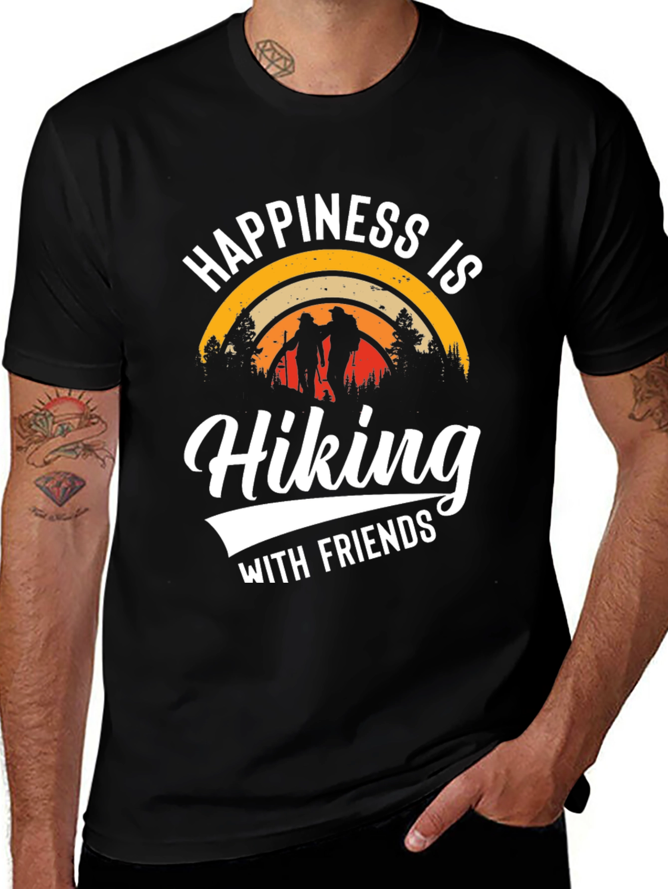 Variant 9 of Happiness is Hiking with Friends Black T-Shirt