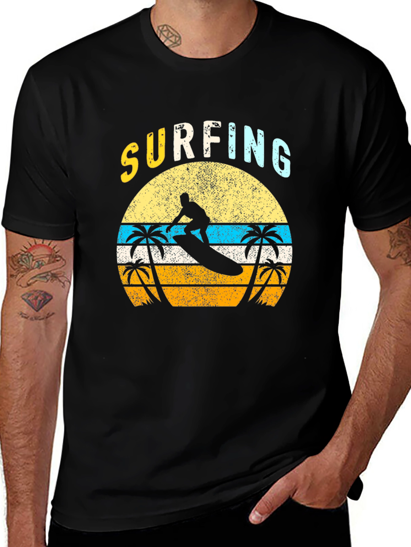 Variant 2 of Retro Surfing Graphic T-Shirt - Black