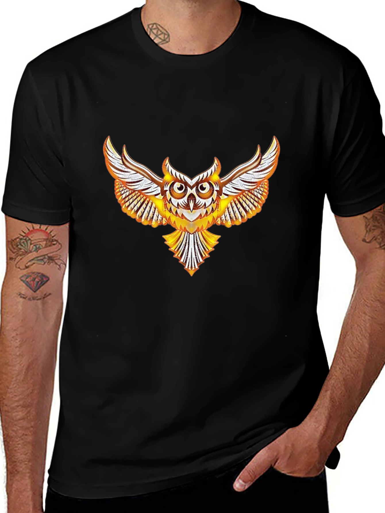 Variant 12 of Owl Graphic Print Black T-Shirt